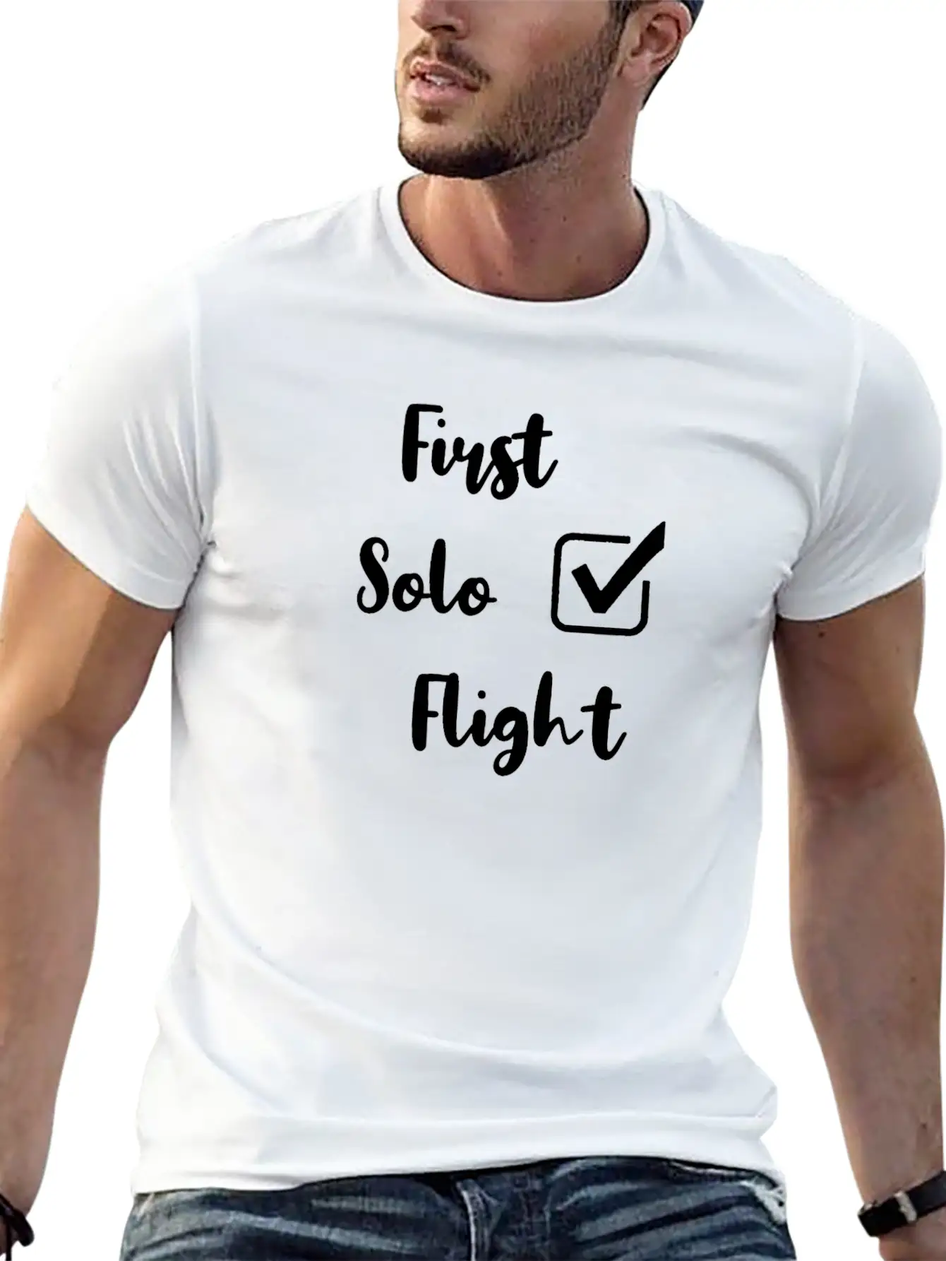 First Solo Flight Funny New Pilot Casual Graphic T-Shirt – Simple And Comfortable Daily Wear