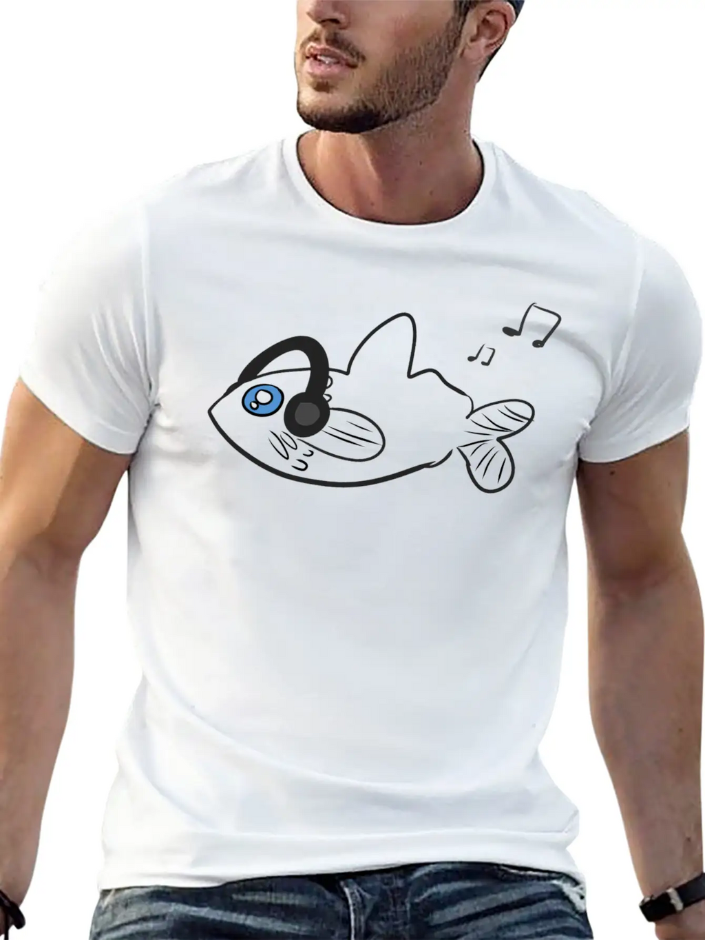 Fish Headphones Music Classic Fit Graphic Tee For Daily Comfort – Unisex Cotton Shirt