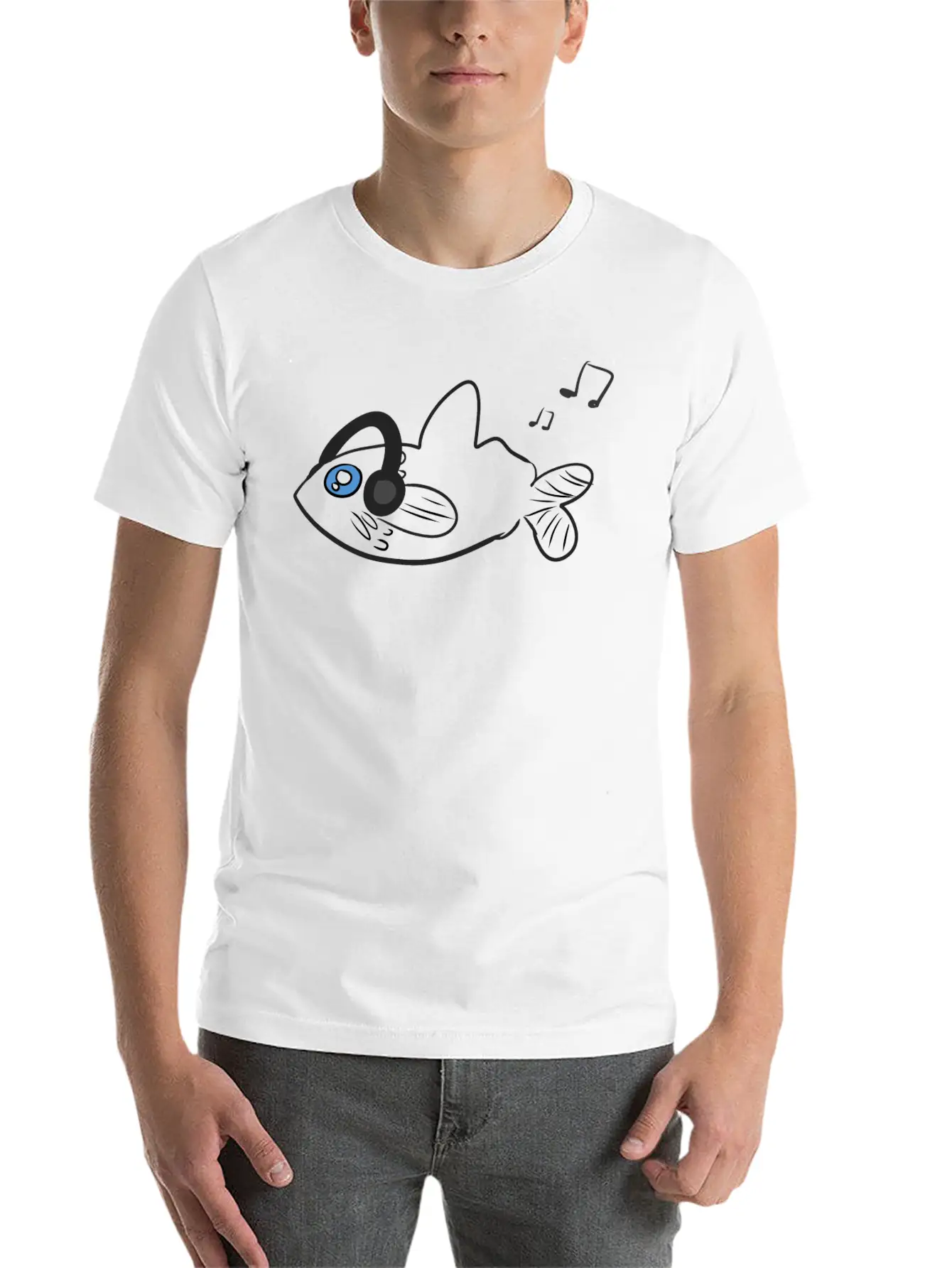 Fish Headphones Music Classic Fit Graphic Tee For Daily Comfort – Unisex Cotton Shirt