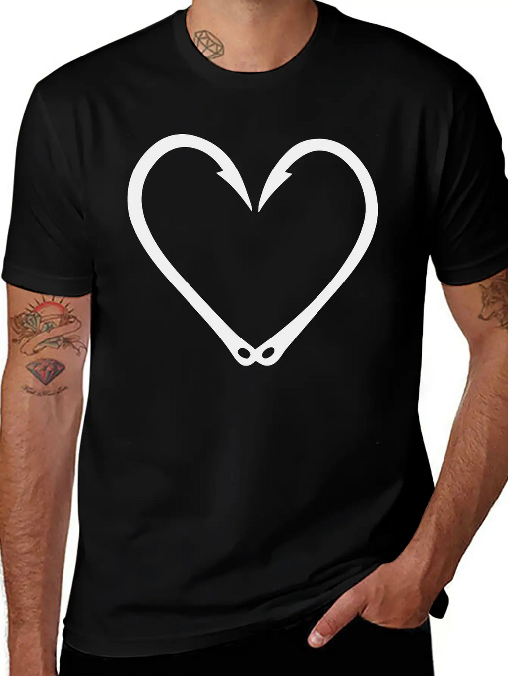 Fish Hooks Heart Unisex Short Sleeve Soft Cotton T-Shirt – Casual Everyday Wear