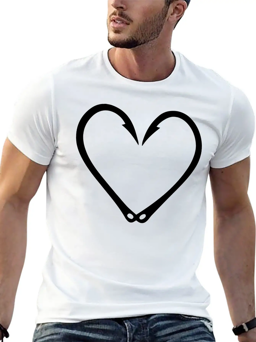Fish Hooks Heart Unisex Short Sleeve Soft Cotton T-Shirt – Casual Everyday Wear