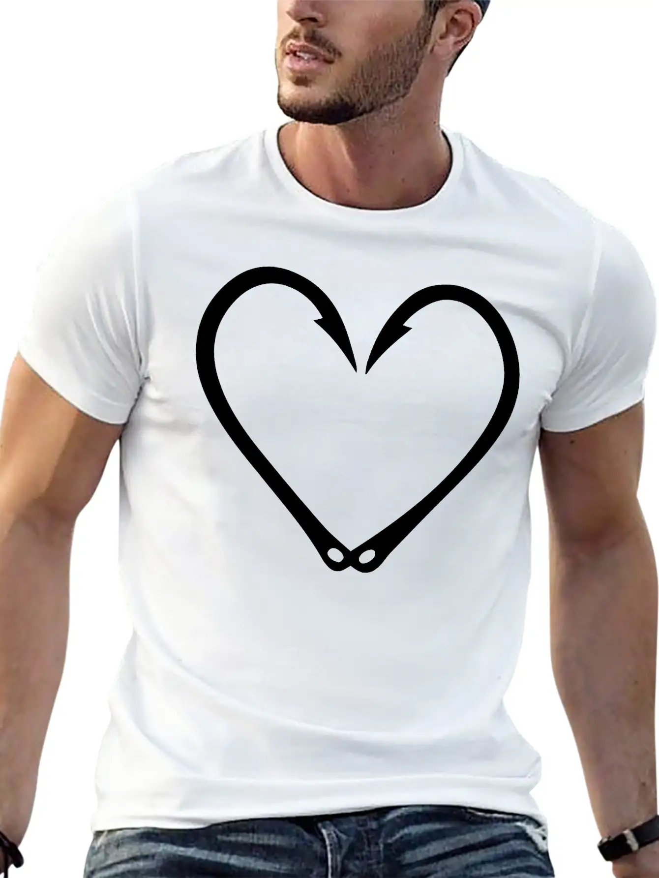 Fish Hooks Heart Unisex Short Sleeve Soft Cotton T-Shirt – Casual Everyday Wear