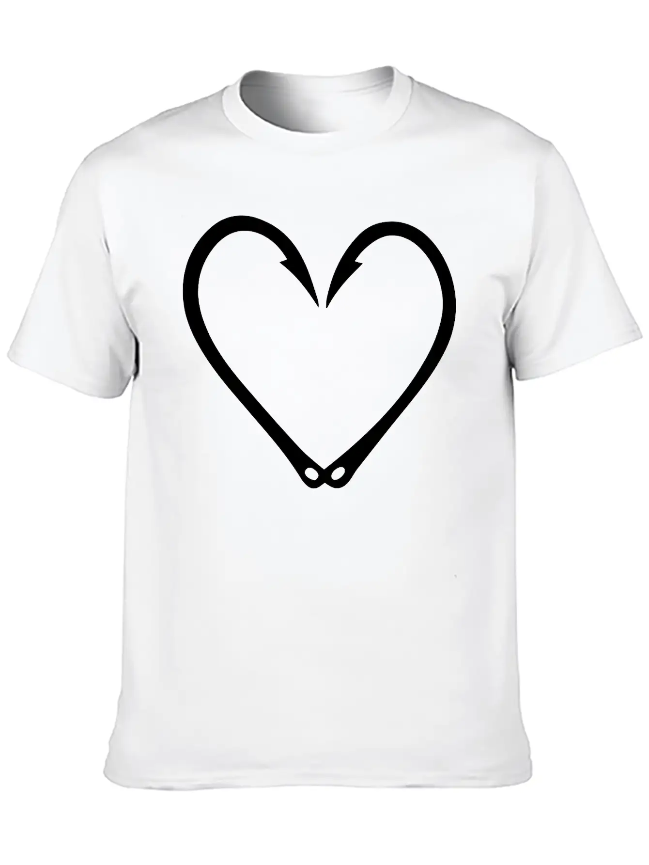 Fish Hooks Heart Unisex Short Sleeve Soft Cotton T-Shirt – Casual Everyday Wear
