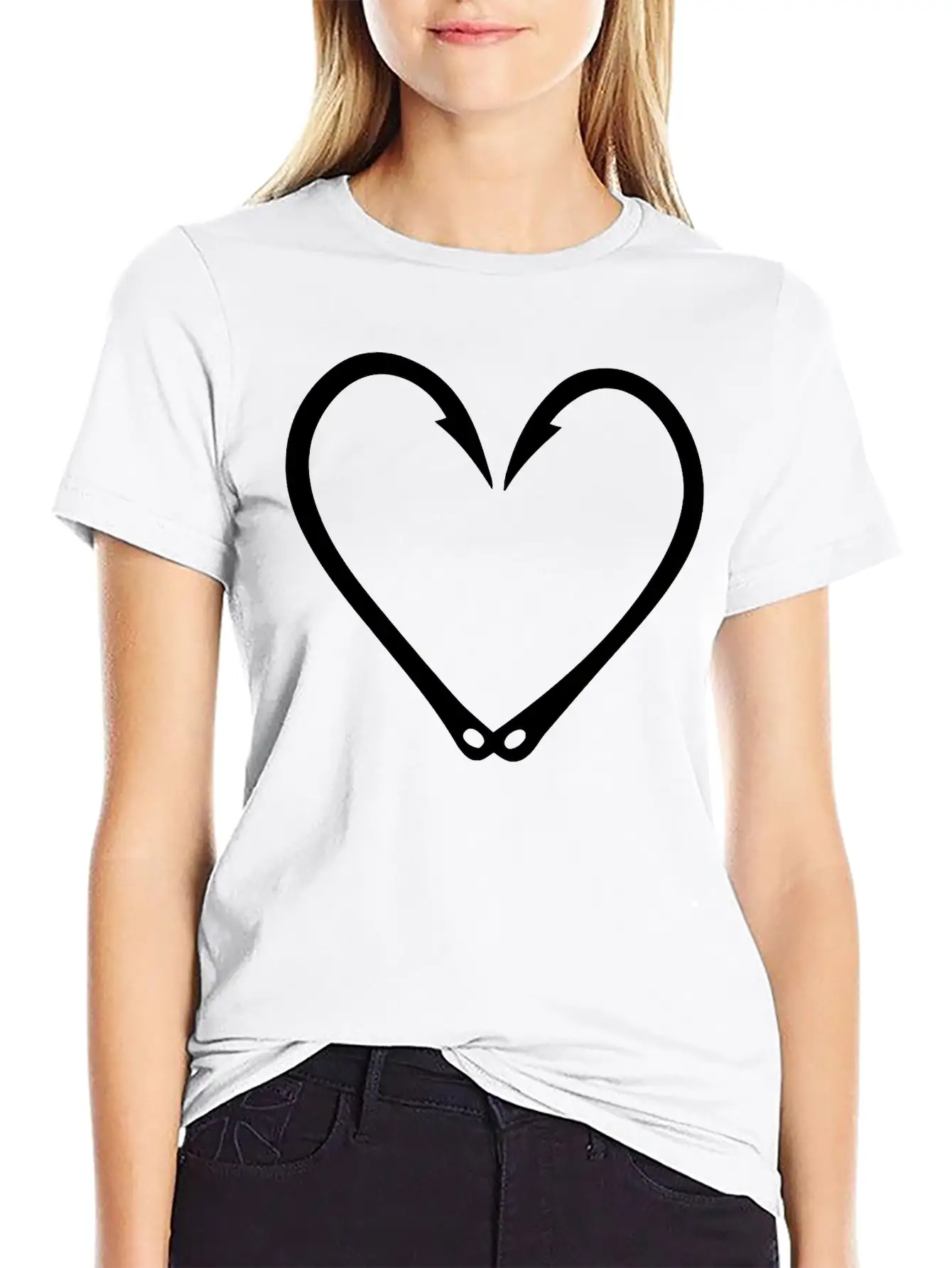 Fish Hooks Heart Unisex Short Sleeve Soft Cotton T-Shirt – Casual Everyday Wear
