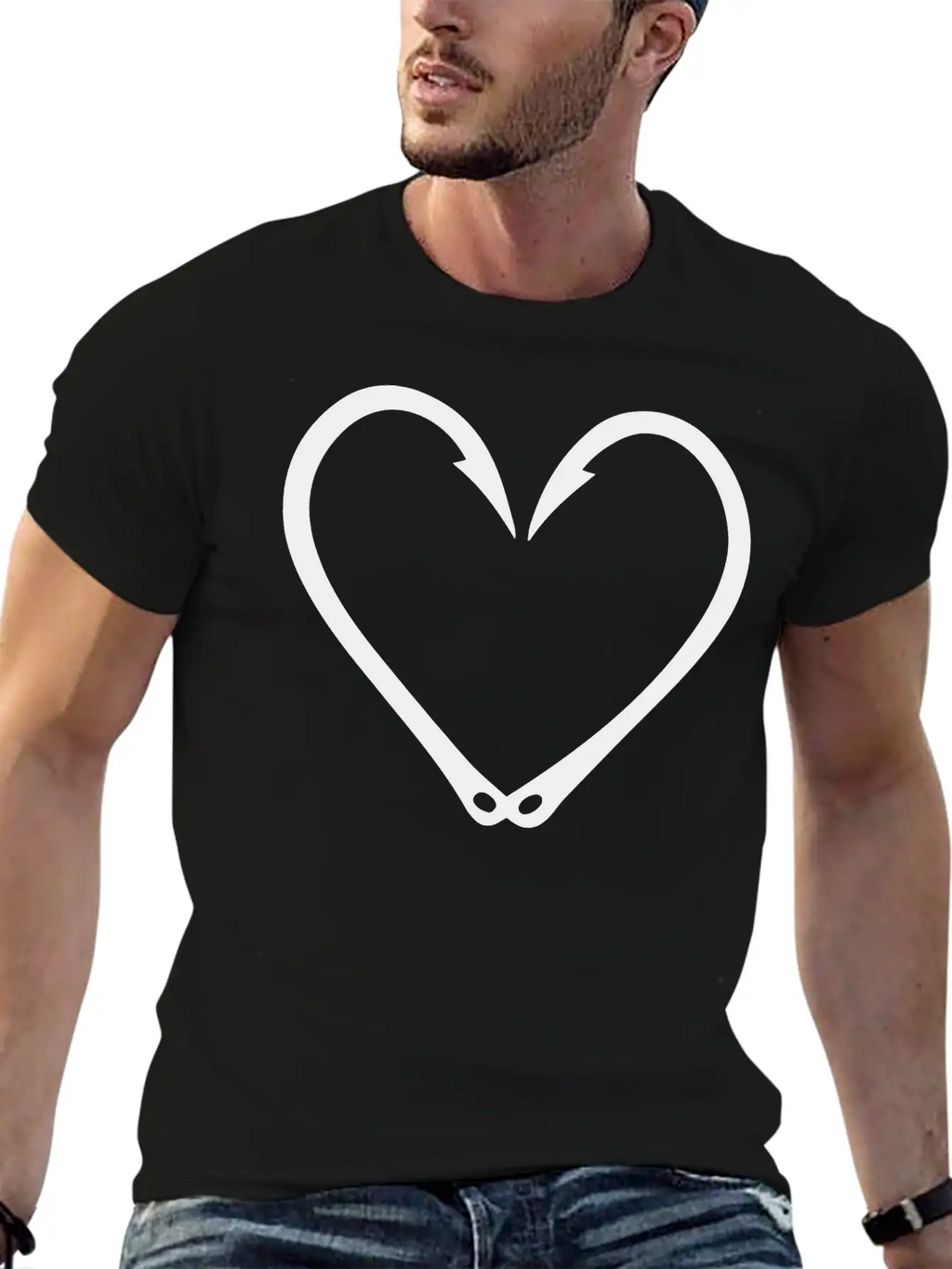 Fish Hooks Heart Unisex Short Sleeve Soft Cotton T-Shirt – Casual Everyday Wear