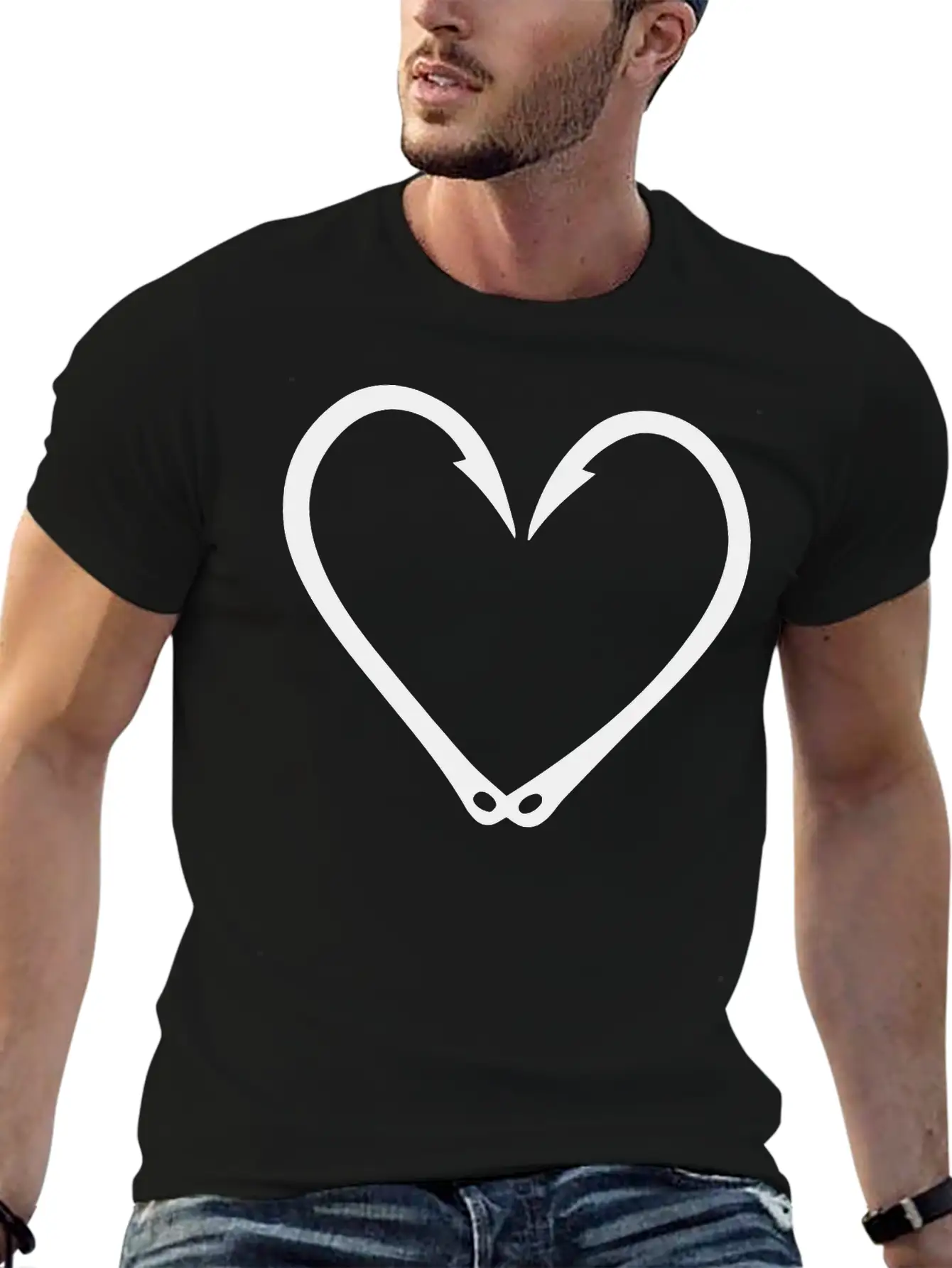 Fish Hooks Heart Unisex Short Sleeve Soft Cotton T-Shirt – Casual Everyday Wear