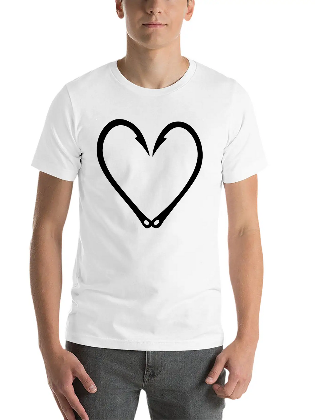 Fish Hooks Heart Unisex Short Sleeve Soft Cotton T-Shirt – Casual Everyday Wear