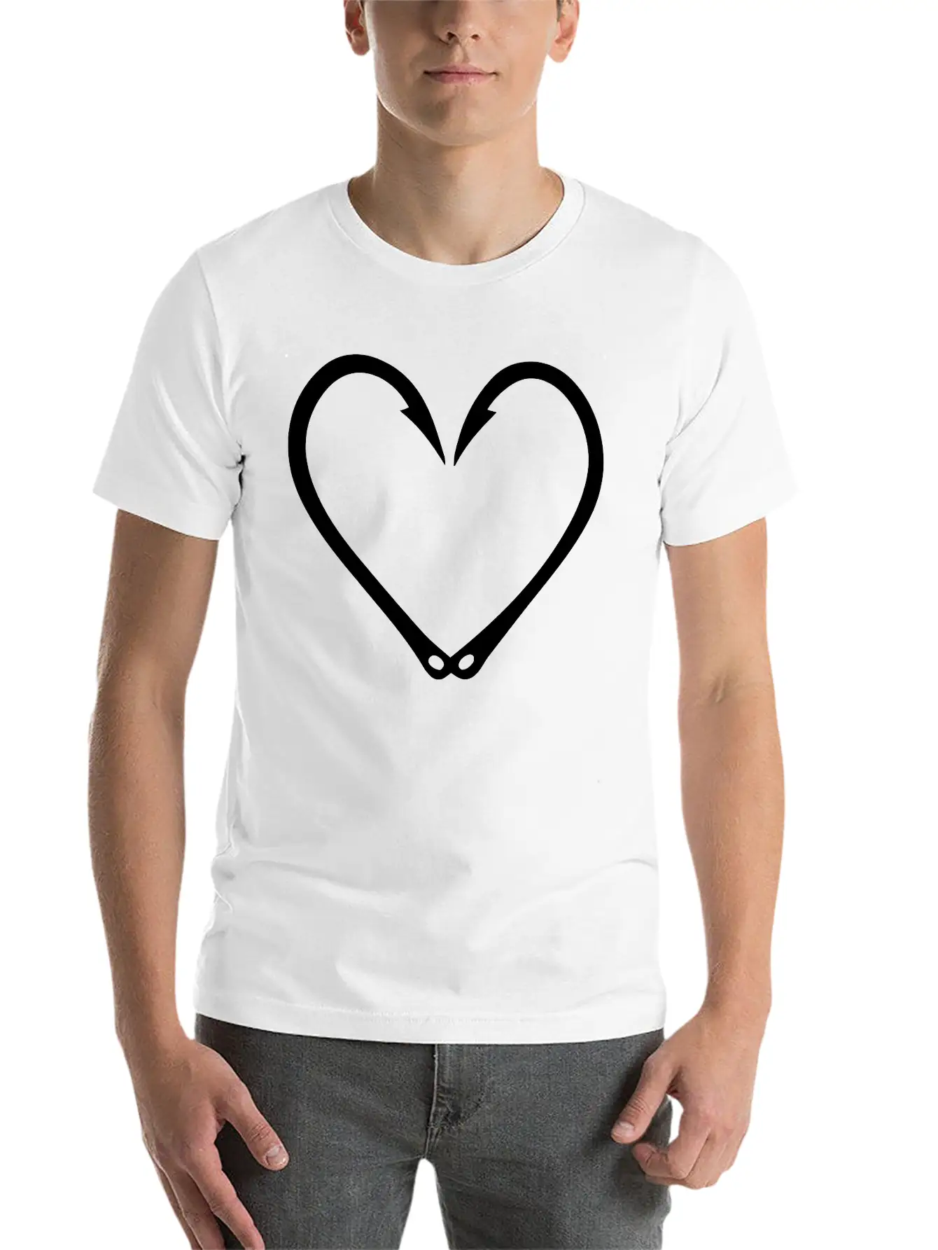 Fish Hooks Heart Unisex Short Sleeve Soft Cotton T-Shirt – Casual Everyday Wear