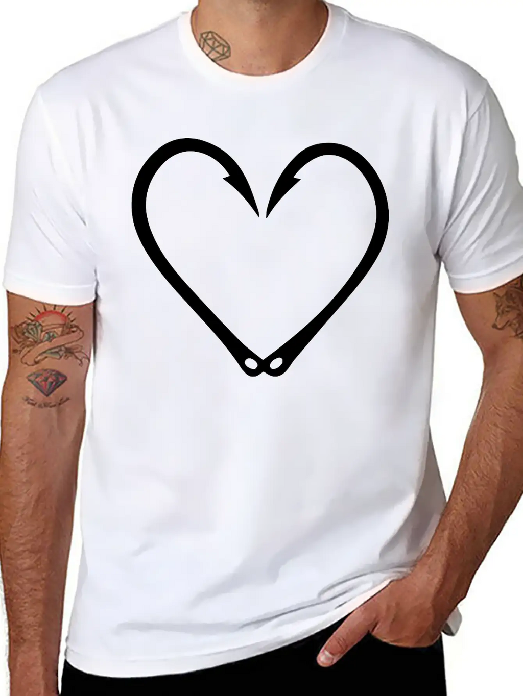 Fish Hooks Heart Unisex Short Sleeve Soft Cotton T-Shirt – Casual Everyday Wear