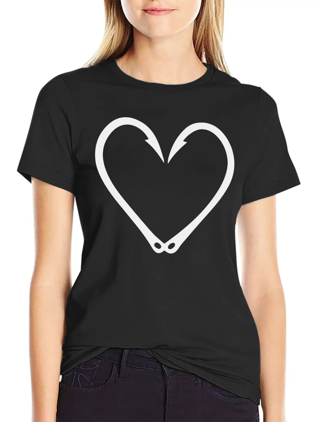 Fish Hooks Heart Unisex Short Sleeve Soft Cotton T-Shirt – Casual Everyday Wear