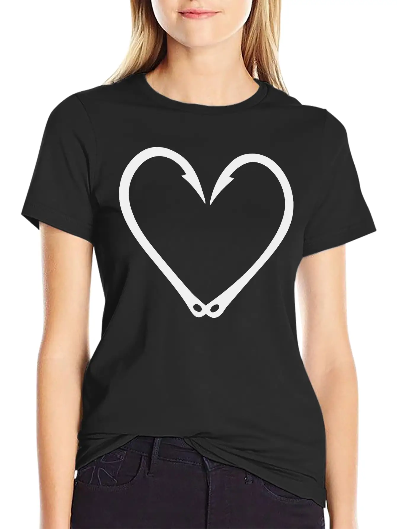 Fish Hooks Heart Unisex Short Sleeve Soft Cotton T-Shirt – Casual Everyday Wear