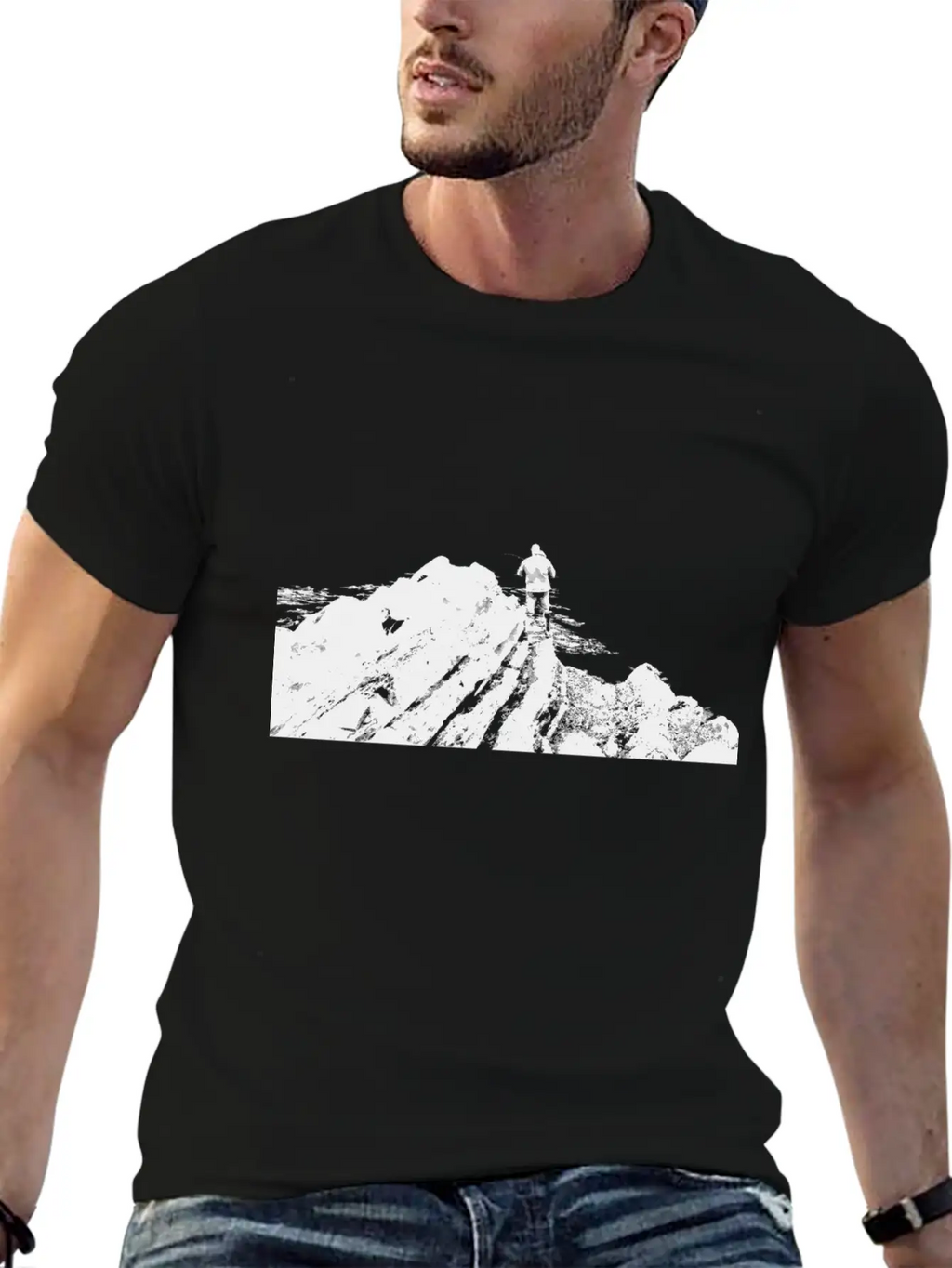 Fisherman On Rock Inverted Unisex Casual T-Shirt – Clean Design For Daily Comfort