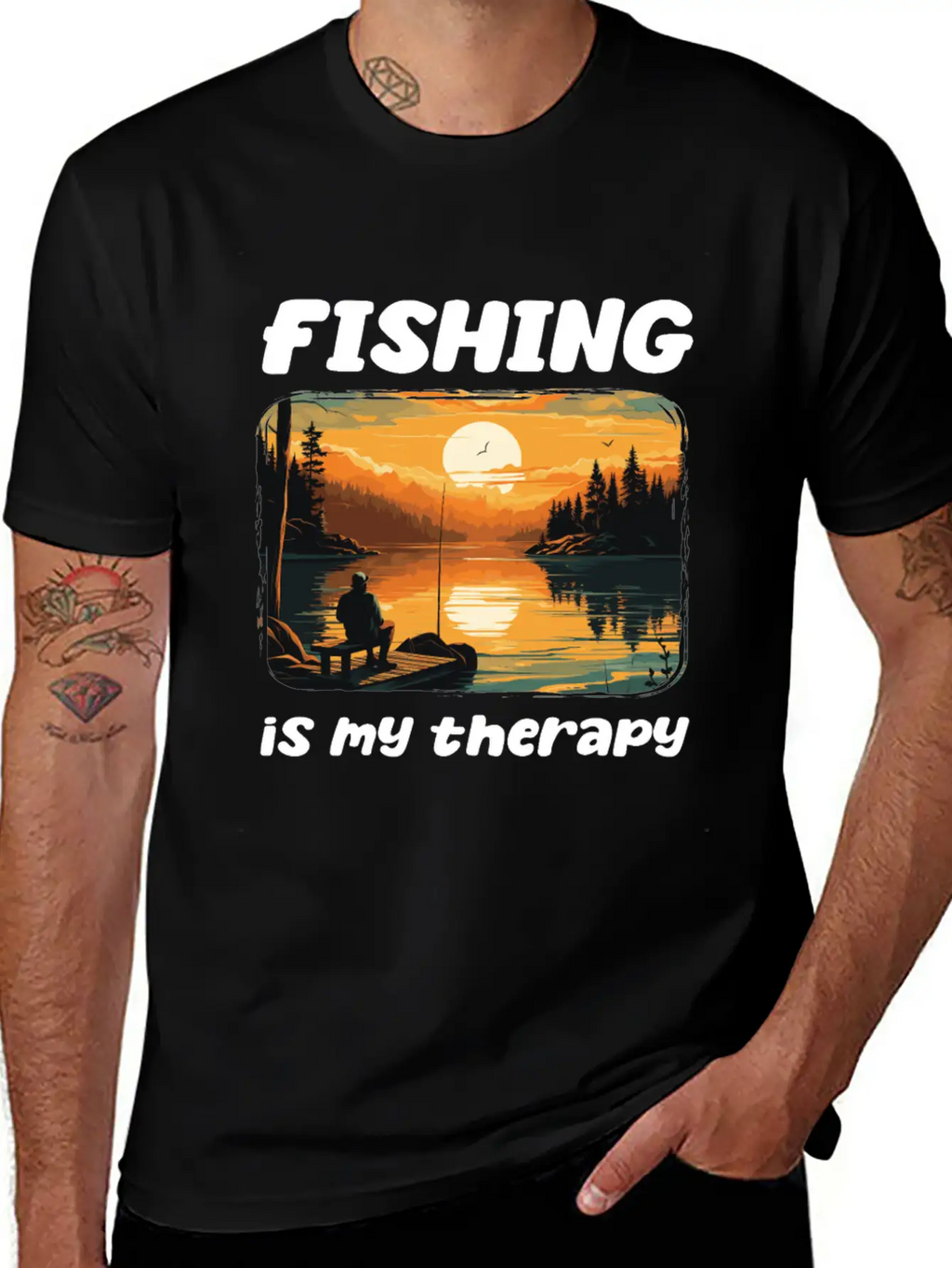 Fishing Enthusiast Meditative Nature Retreat Calm Unisex Short Sleeve Soft Cotton T-Shirt – Casual Everyday Wear