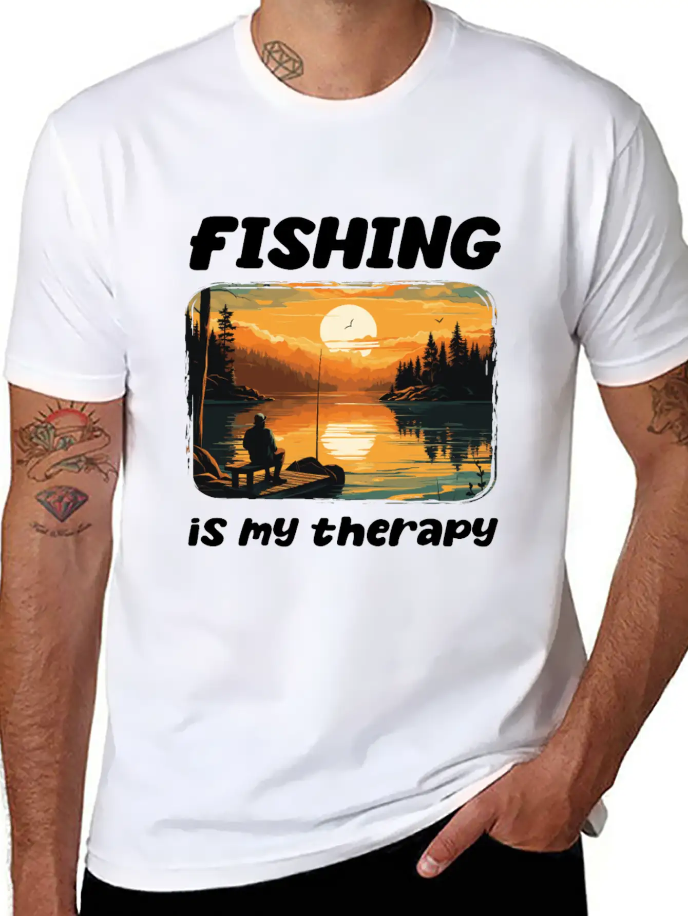 Fishing Enthusiast Meditative Nature Retreat Calm Unisex Short Sleeve Soft Cotton T-Shirt – Casual Everyday Wear