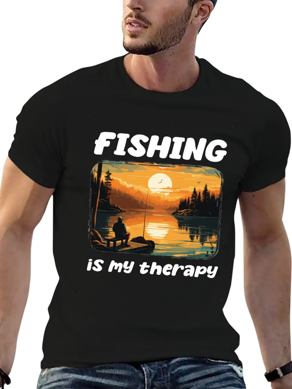 Fishing Enthusiast Meditative Nature Retreat Calm Unisex Short Sleeve Soft Cotton T-Shirt – Casual Everyday Wear