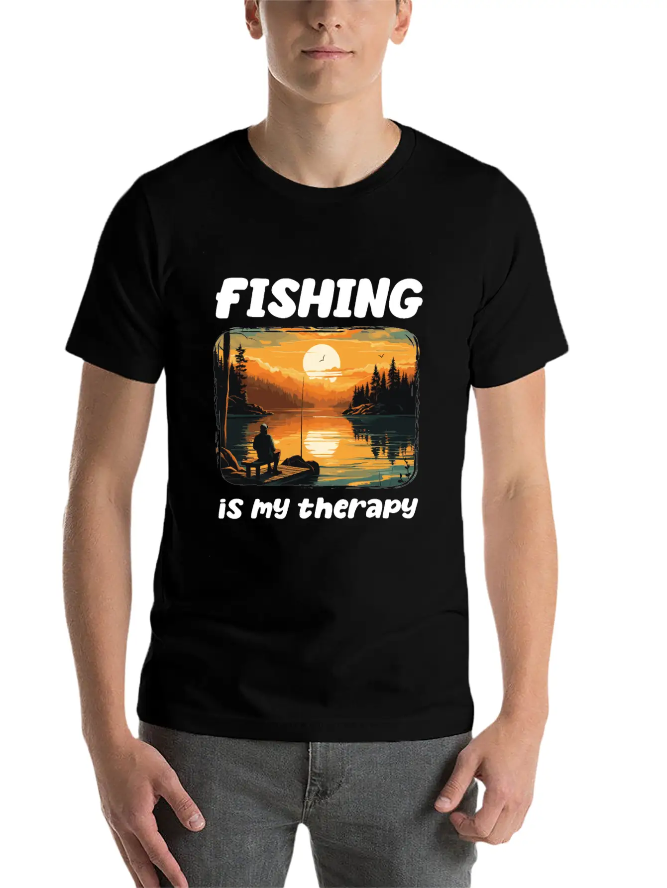 Fishing Enthusiast Meditative Nature Retreat Calm Unisex Short Sleeve Soft Cotton T-Shirt – Casual Everyday Wear