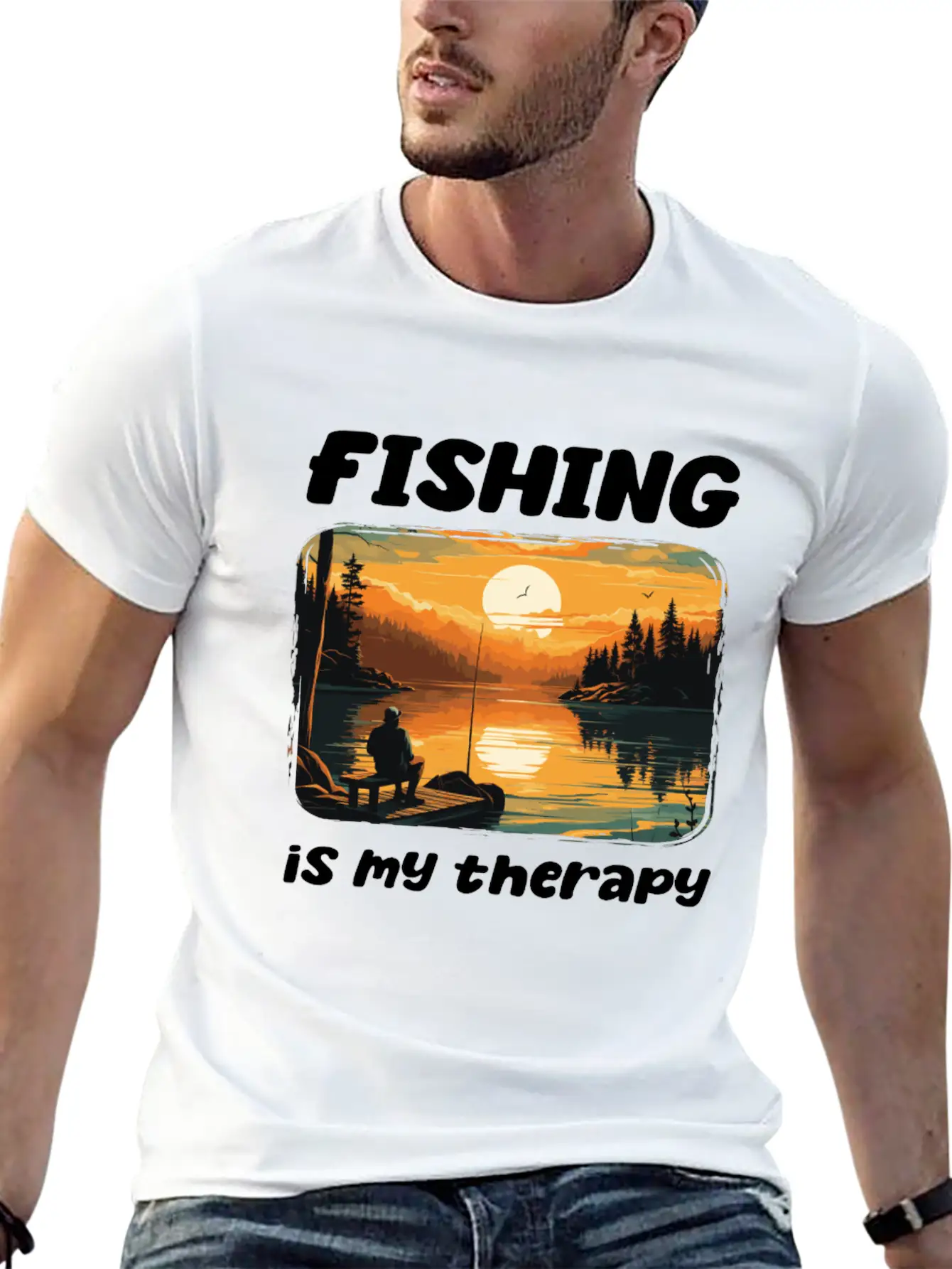 Fishing Enthusiast Meditative Nature Retreat Calm Unisex Short Sleeve Soft Cotton T-Shirt – Casual Everyday Wear