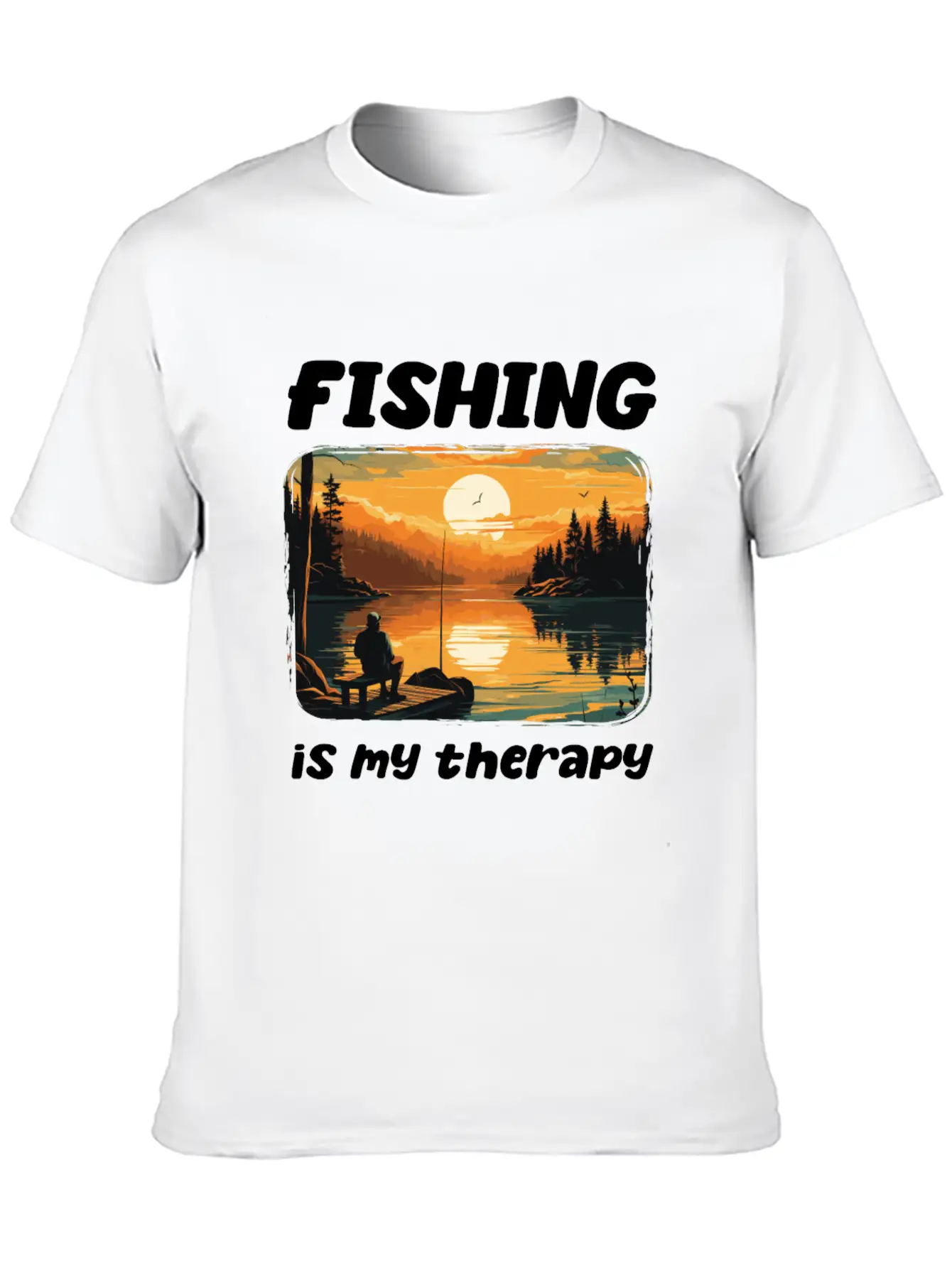 Fishing Enthusiast Meditative Nature Retreat Calm Unisex Short Sleeve Soft Cotton T-Shirt – Casual Everyday Wear