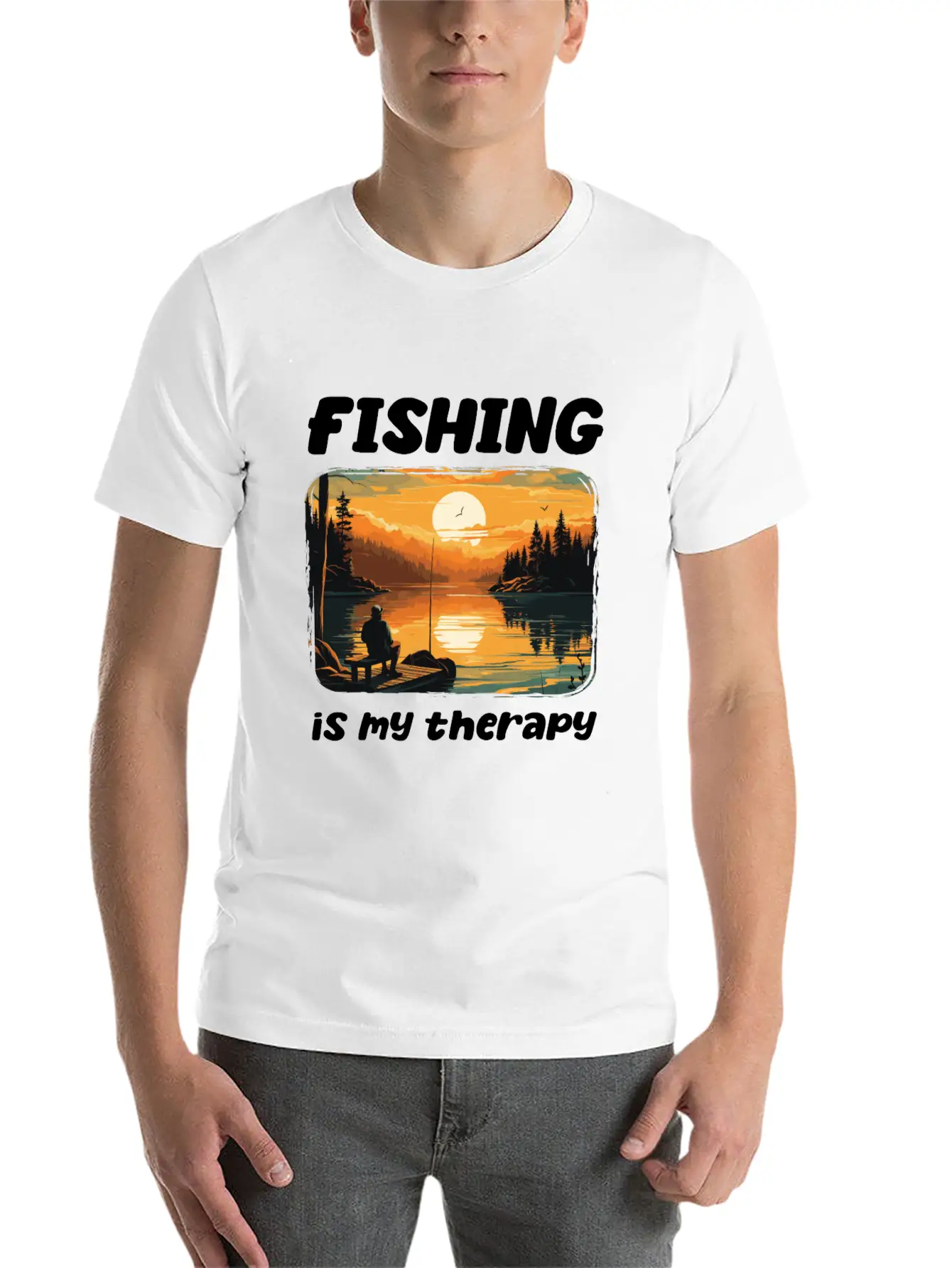 Fishing Enthusiast Meditative Nature Retreat Calm Unisex Short Sleeve Soft Cotton T-Shirt – Casual Everyday Wear