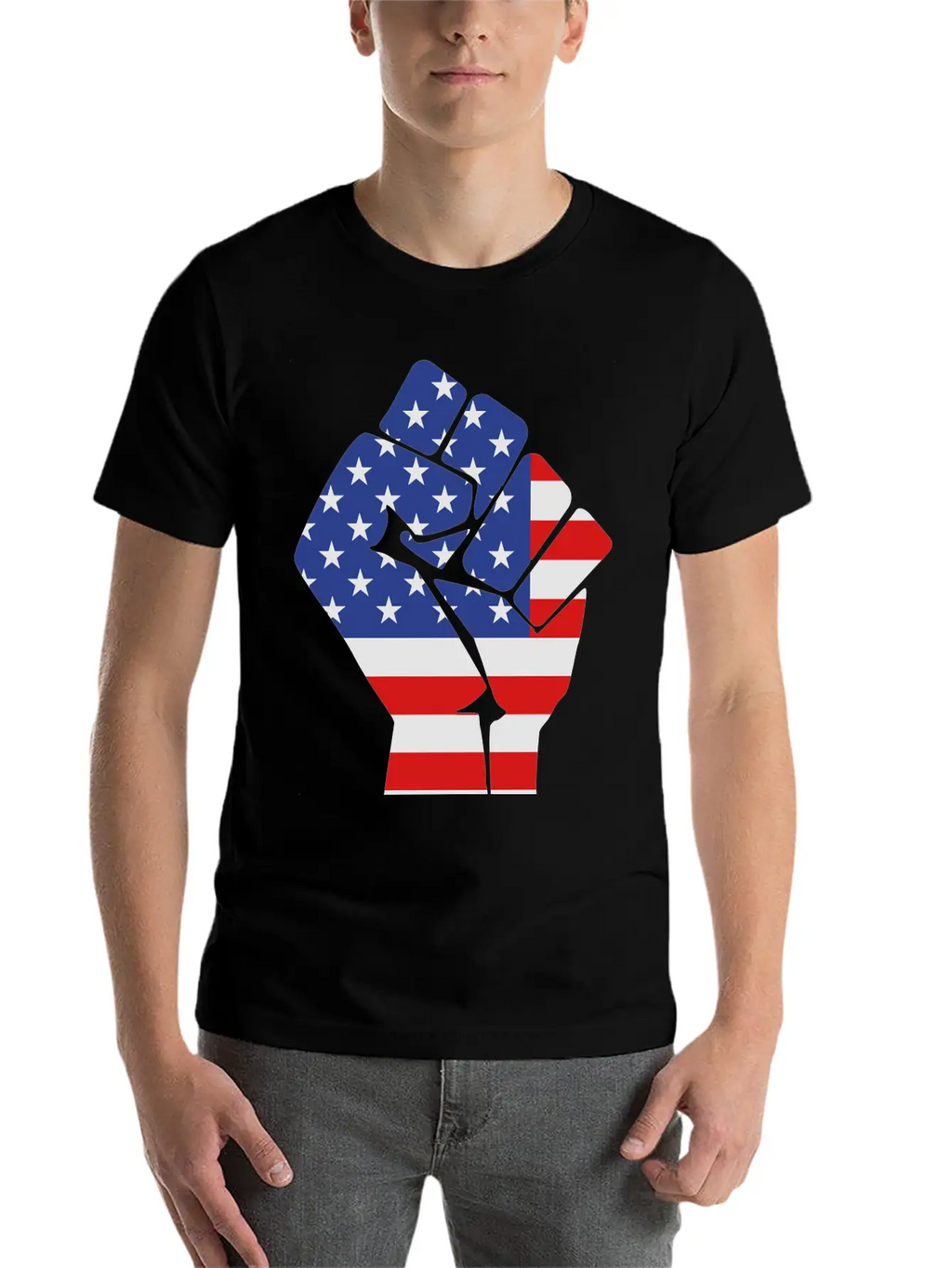 Fist With Flag Of The USA (variable Colors!) Stylish Everyday T-Shirt – Unisex Basic Cotton Tee