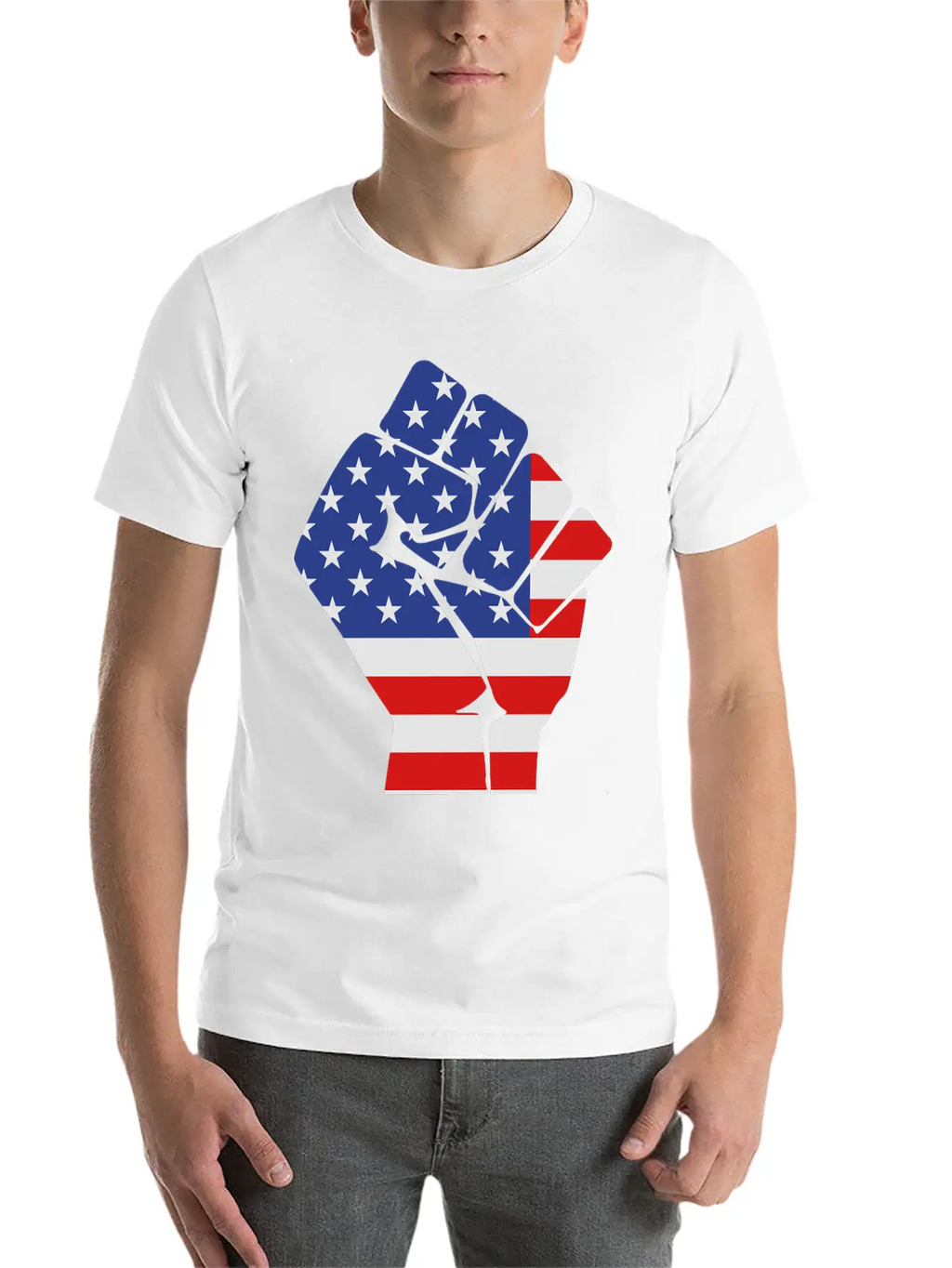 Fist With Flag Of The USA (variable Colors!) Stylish Everyday T-Shirt – Unisex Basic Cotton Tee