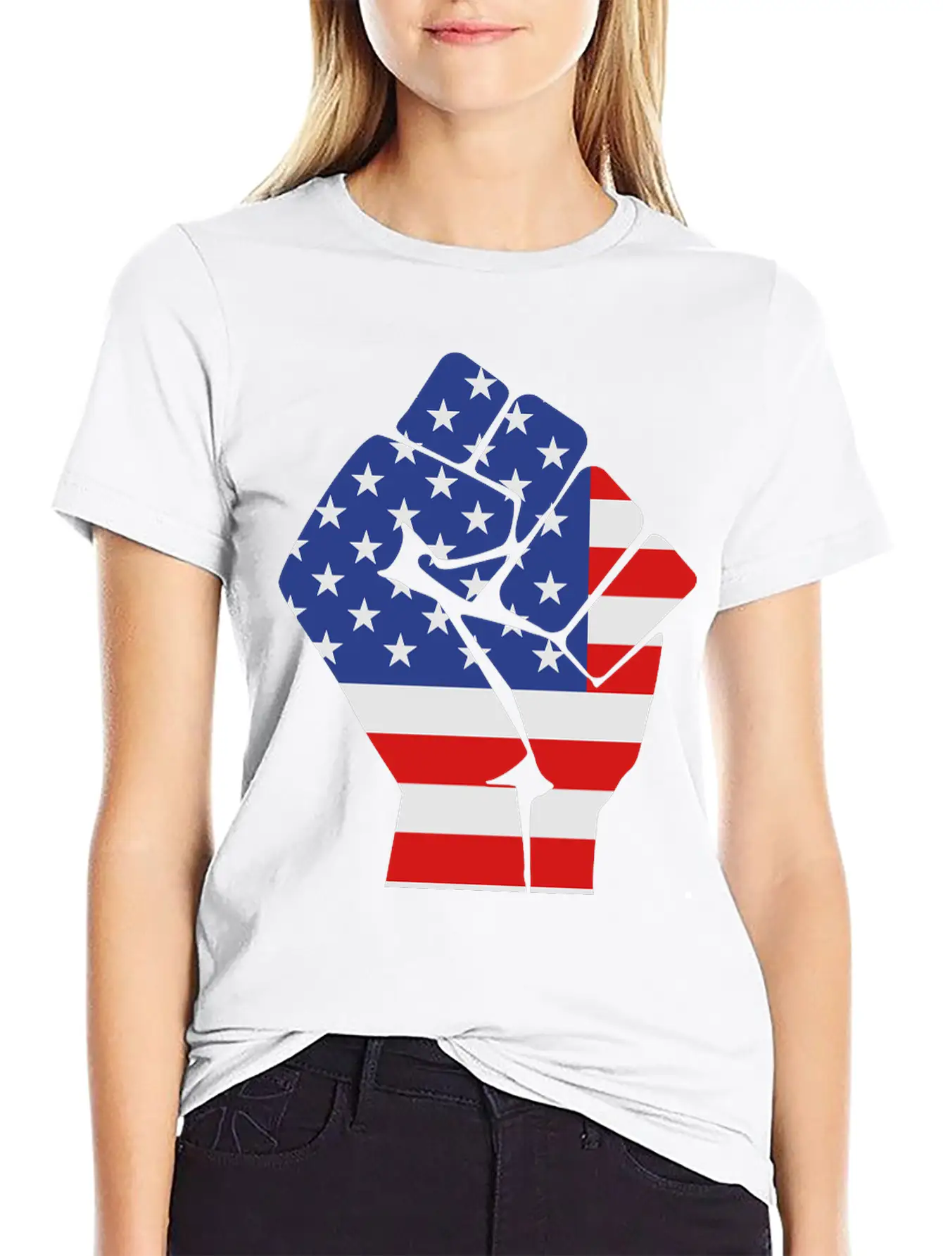 Fist With Flag Of The USA (variable Colors!) Stylish Everyday T-Shirt – Unisex Basic Cotton Tee