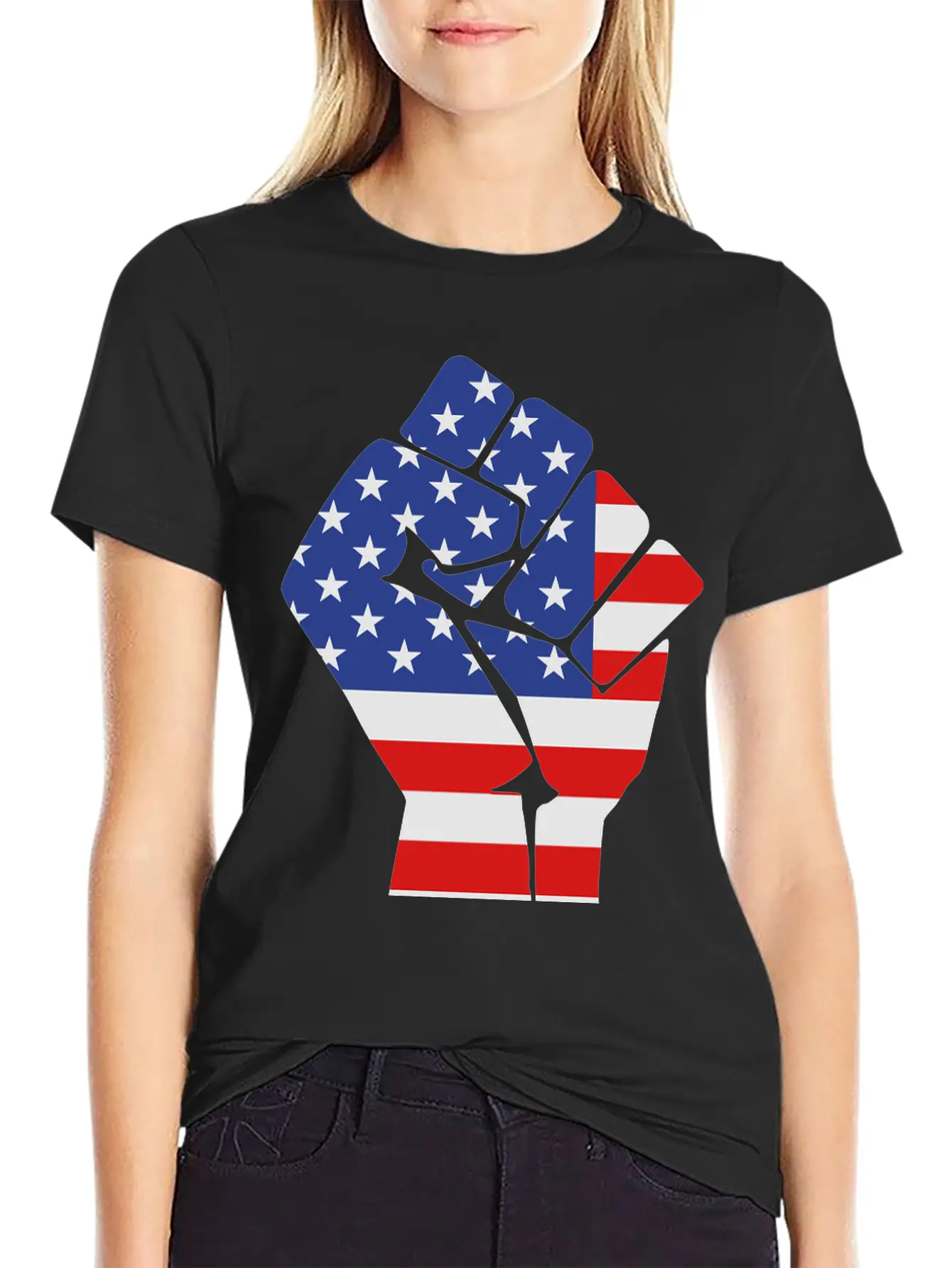 Fist With Flag Of The USA (variable Colors!) Stylish Everyday T-Shirt – Unisex Basic Cotton Tee