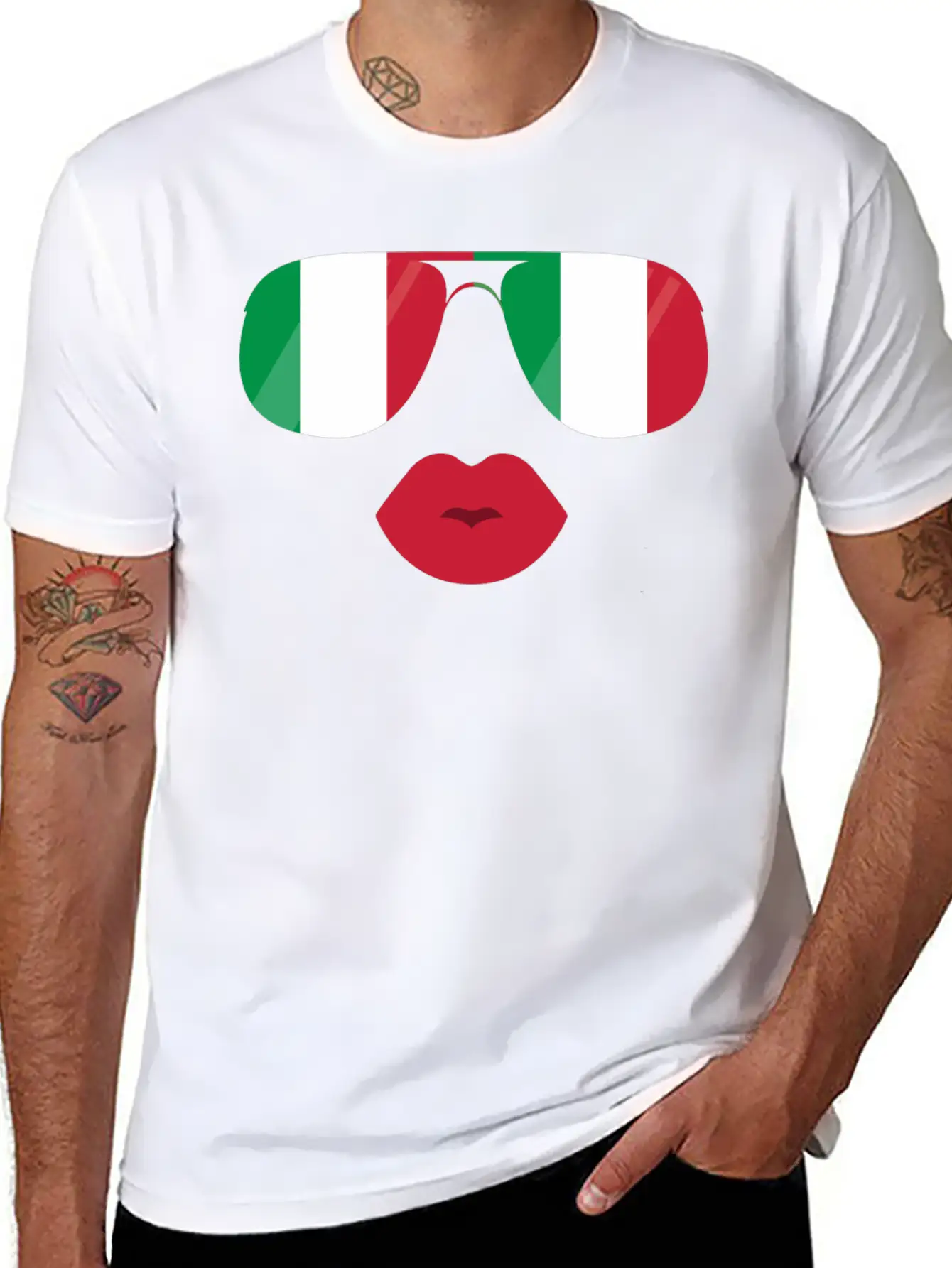 Flag Italia Sunglasses Lips Italian Flags Jacket Casual Graphic T-Shirt – Simple And Comfortable Daily Wear