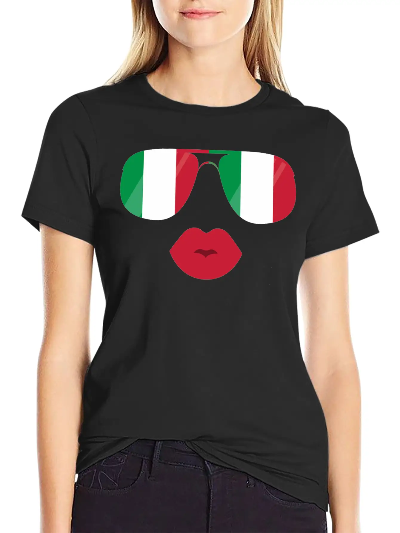 Flag Italia Sunglasses Lips Italian Flags Jacket Casual Graphic T-Shirt – Simple And Comfortable Daily Wear