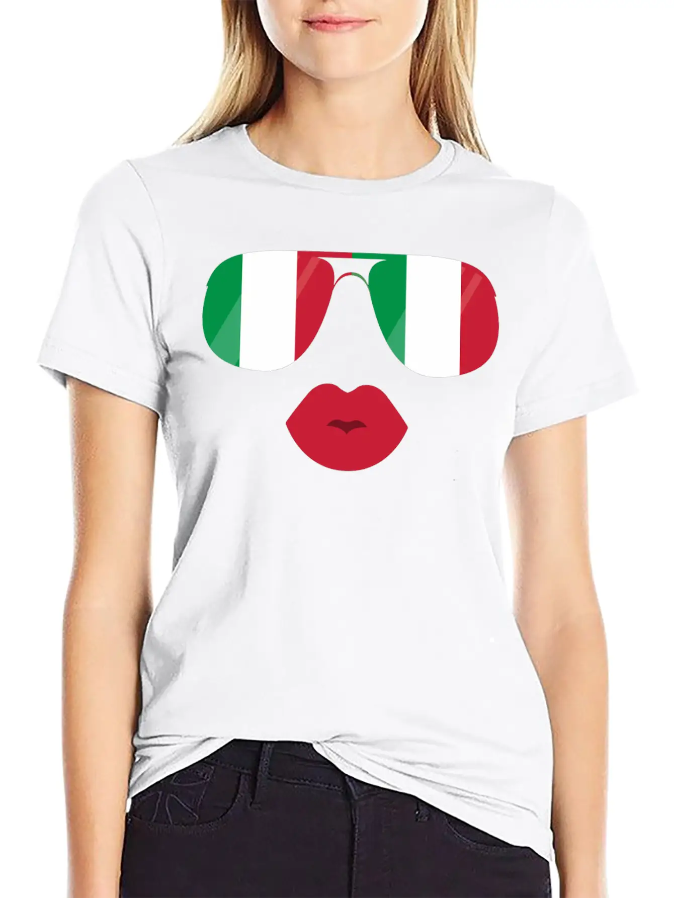 Flag Italia Sunglasses Lips Italian Flags Jacket Casual Graphic T-Shirt – Simple And Comfortable Daily Wear