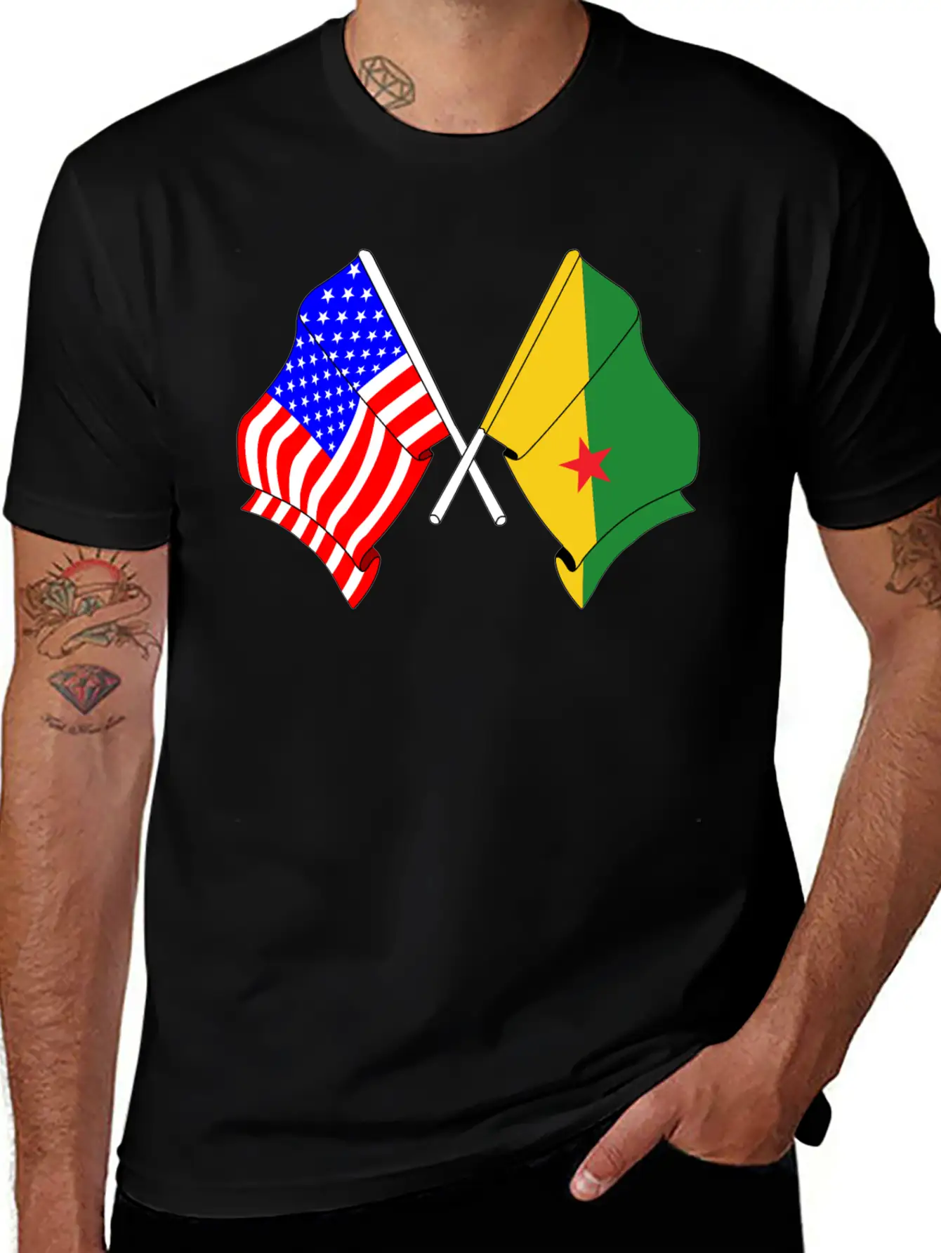 Flag USA, French Guiana Casual Graphic T-Shirt – Simple And Comfortable Daily Wear