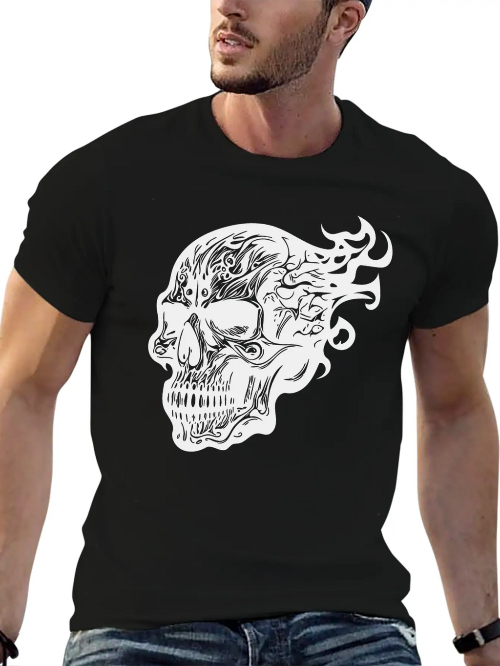 Flaming Tattoo Fire Skull Stylish Everyday T-Shirt – Unisex Basic Cotton Tee