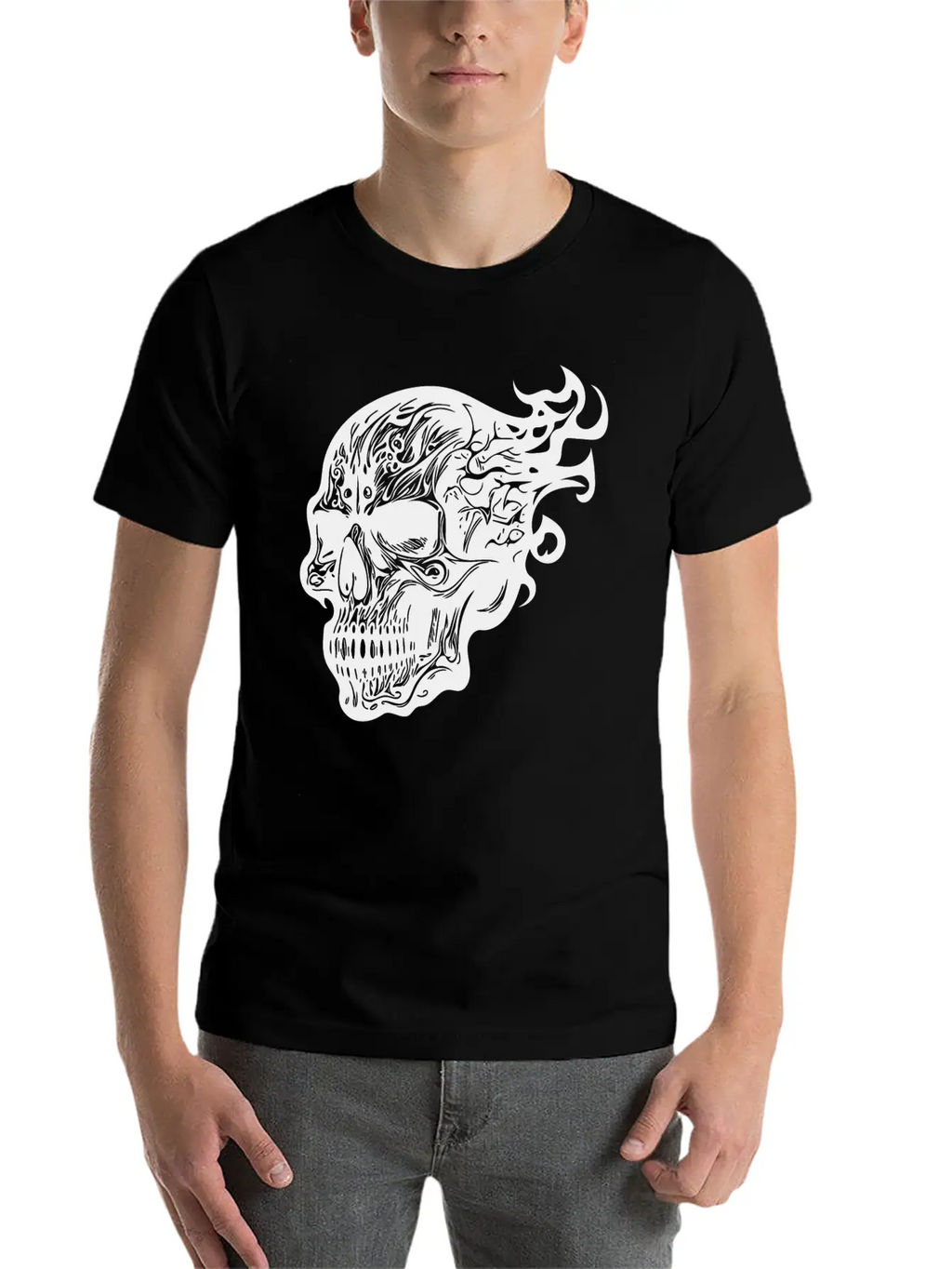 Flaming Tattoo Fire Skull Stylish Everyday T-Shirt – Unisex Basic Cotton Tee