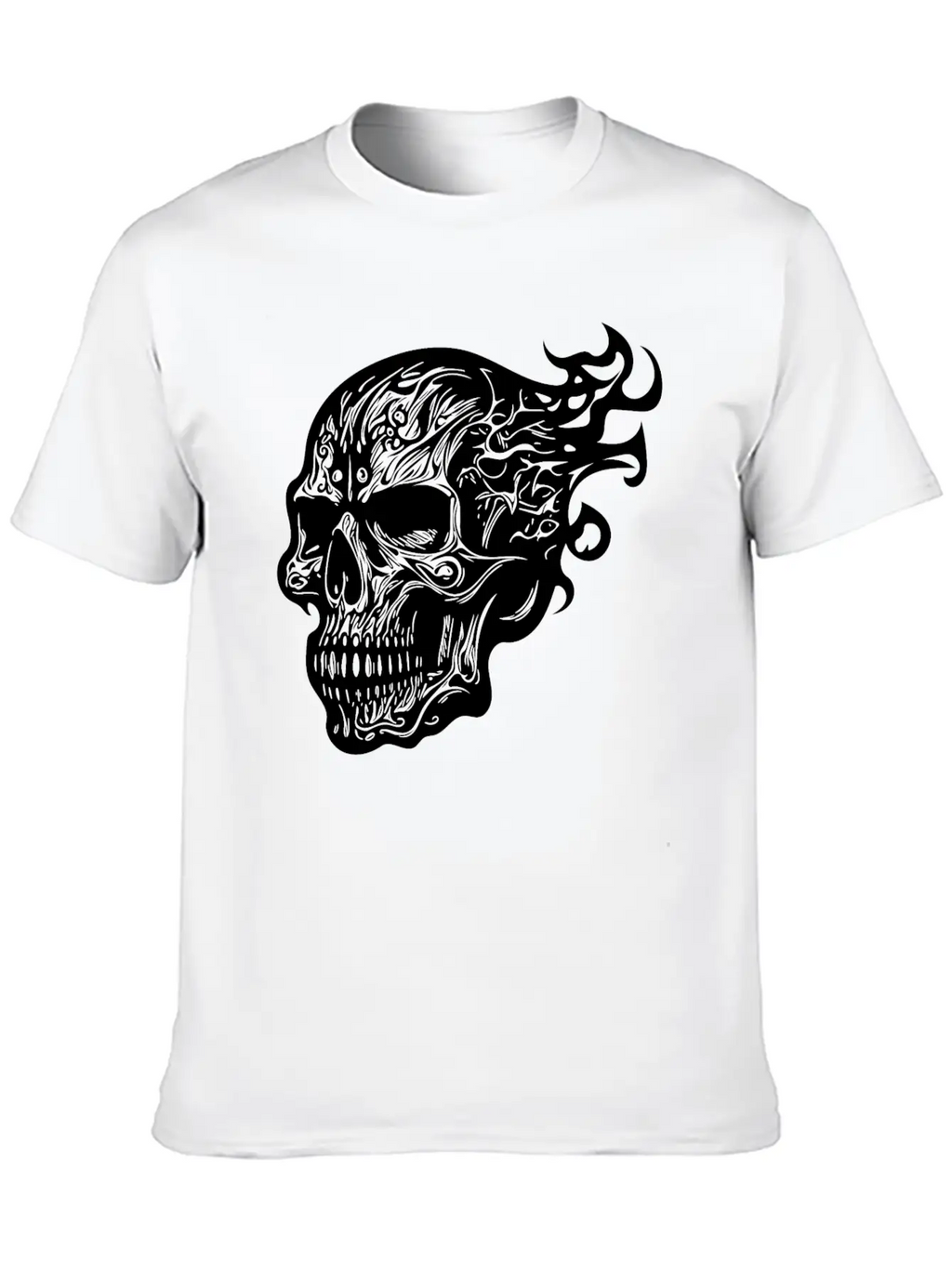 Flaming Tattoo Fire Skull Stylish Everyday T-Shirt – Unisex Basic Cotton Tee