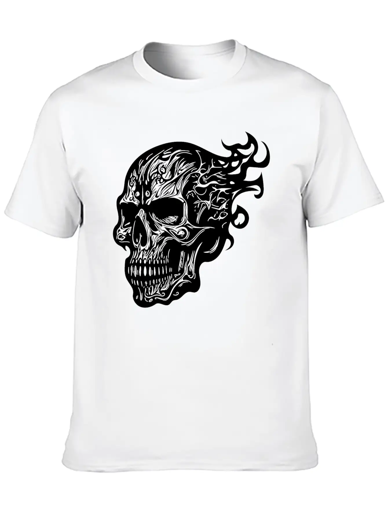 Flaming Tattoo Fire Skull Stylish Everyday T-Shirt – Unisex Basic Cotton Tee