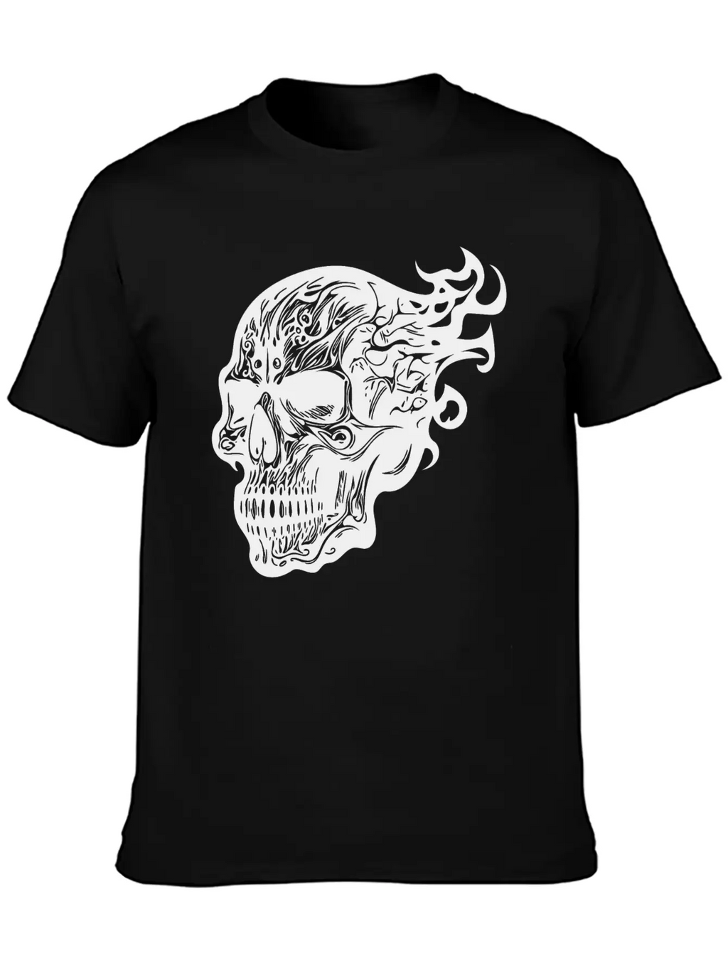 Flaming Tattoo Fire Skull Stylish Everyday T-Shirt – Unisex Basic Cotton Tee