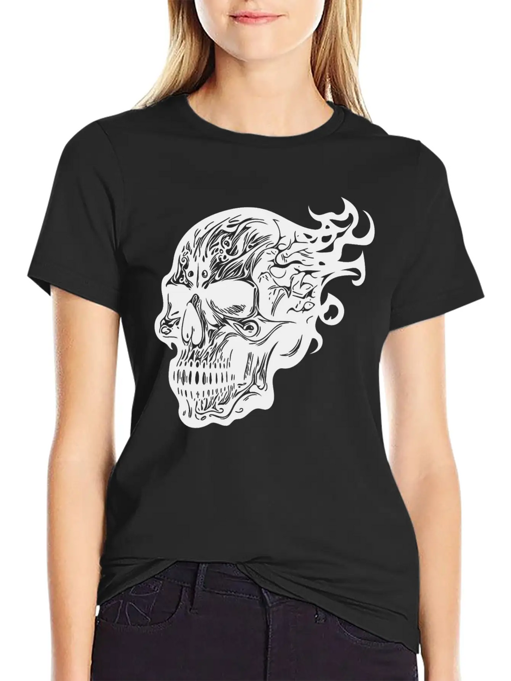 Flaming Tattoo Fire Skull Stylish Everyday T-Shirt – Unisex Basic Cotton Tee