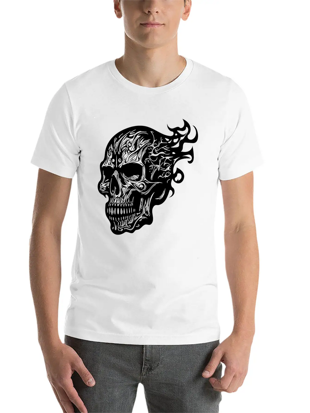 Flaming Tattoo Fire Skull Stylish Everyday T-Shirt – Unisex Basic Cotton Tee