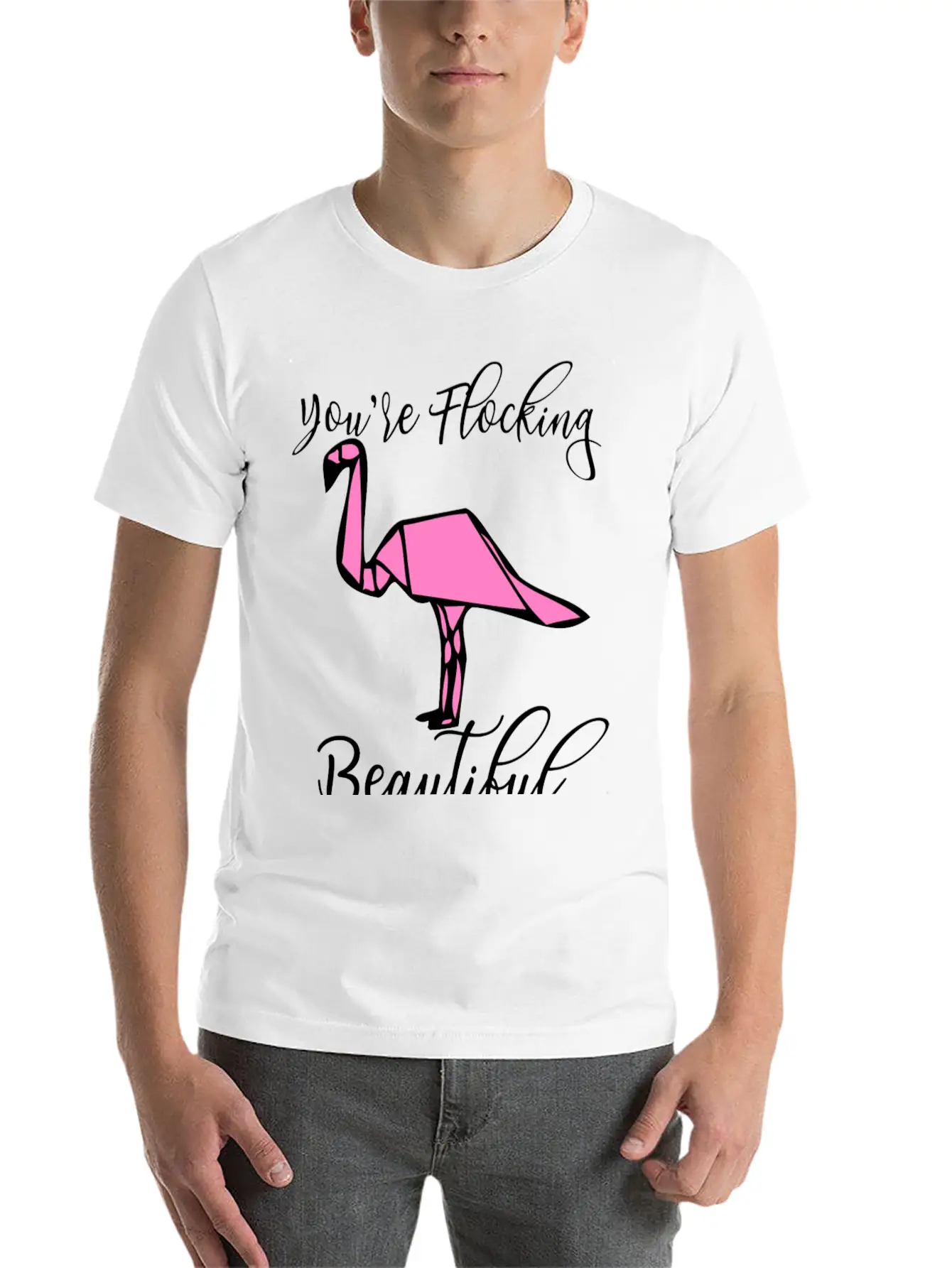 Flamingo Origami Essential Cotton Tee For Daily Outfits – Unisex Style