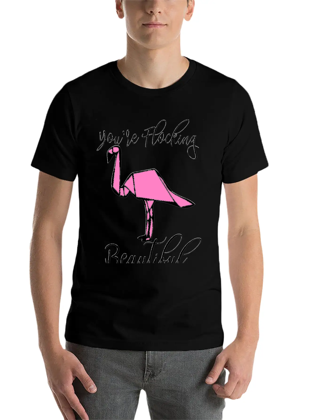 Flamingo Origami Essential Cotton Tee For Daily Outfits – Unisex Style