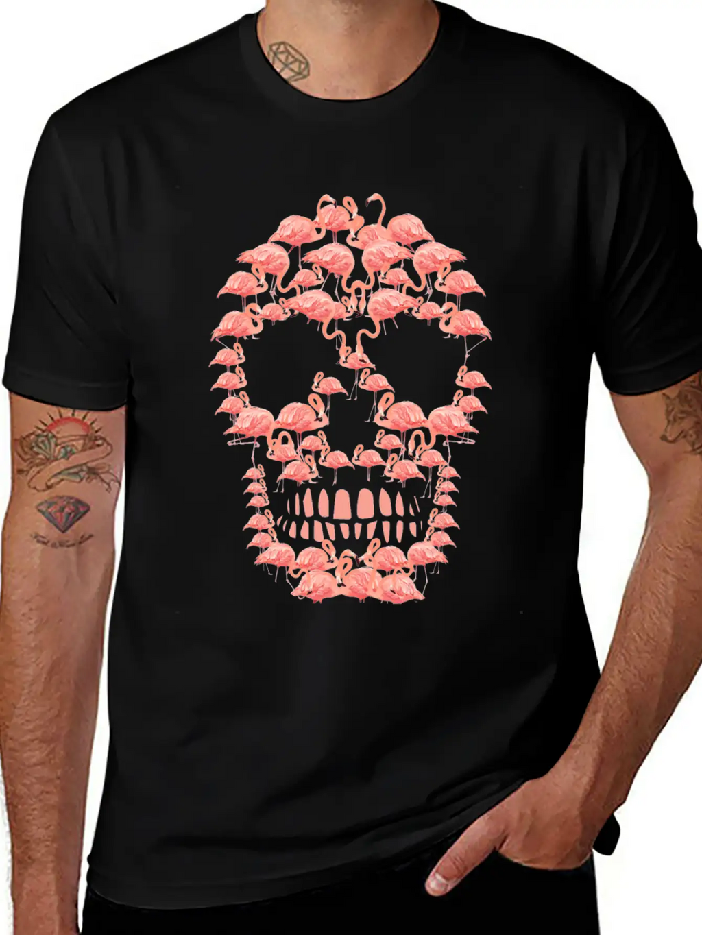 Flamingos Skull Creepy Flamingos Flock Of Birds Unisex Casual T-Shirt – Clean Design For Daily Comfort
