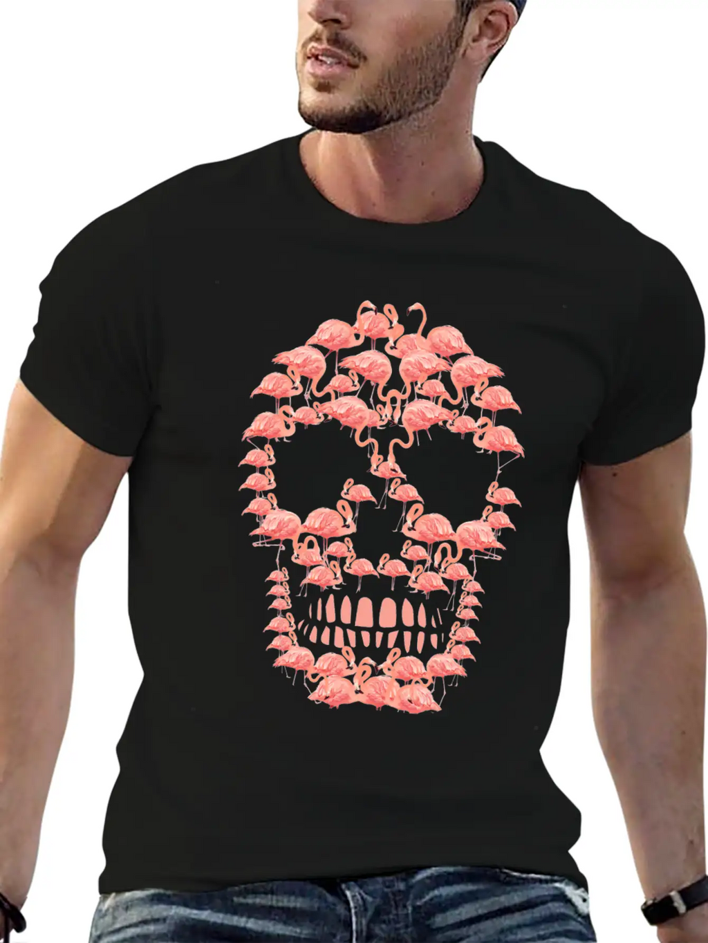 Flamingos Skull Creepy Flamingos Flock Of Birds Unisex Casual T-Shirt – Clean Design For Daily Comfort