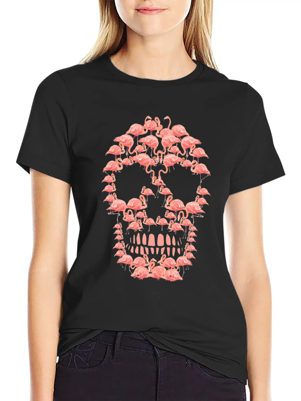 Flamingos Skull Creepy Flamingos Flock Of Birds Unisex Casual T-Shirt – Clean Design For Daily Comfort