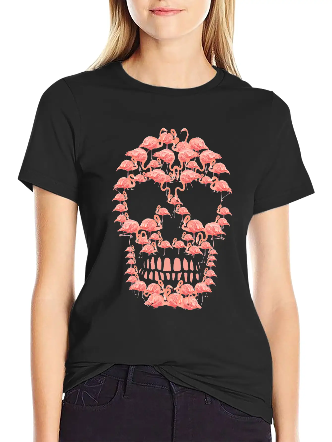 Flamingos Skull Creepy Flamingos Flock Of Birds Unisex Casual T-Shirt – Clean Design For Daily Comfort