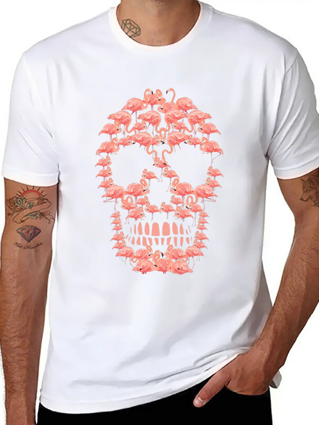 Flamingos Skull Creepy Flamingos Flock Of Birds Unisex Casual T-Shirt – Clean Design For Daily Comfort