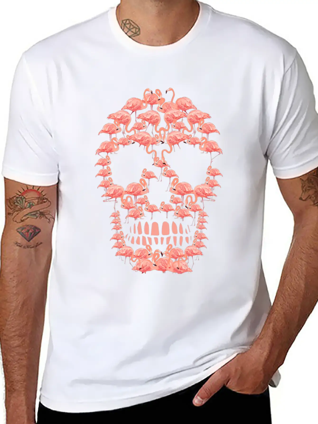 Flamingos Skull Creepy Flamingos Flock Of Birds Unisex Casual T-Shirt – Clean Design For Daily Comfort