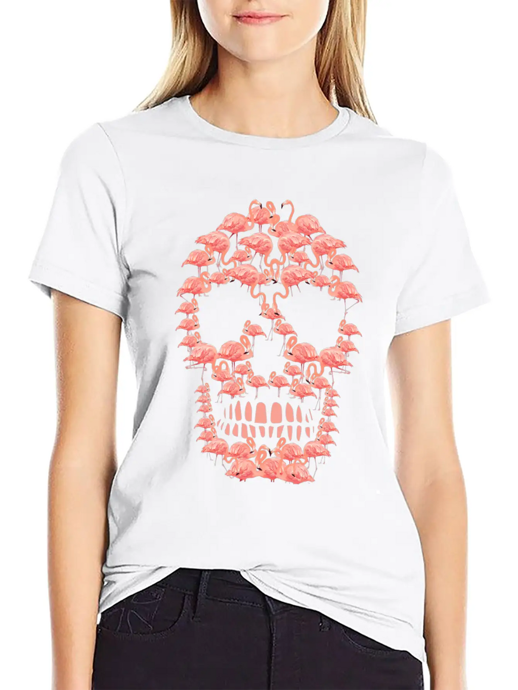 Flamingos Skull Creepy Flamingos Flock Of Birds Unisex Casual T-Shirt – Clean Design For Daily Comfort