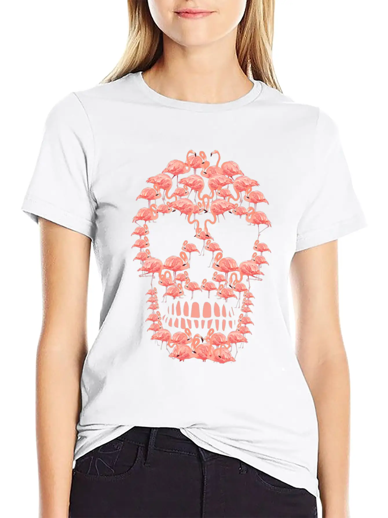 Flamingos Skull Creepy Flamingos Flock Of Birds Unisex Casual T-Shirt – Clean Design For Daily Comfort