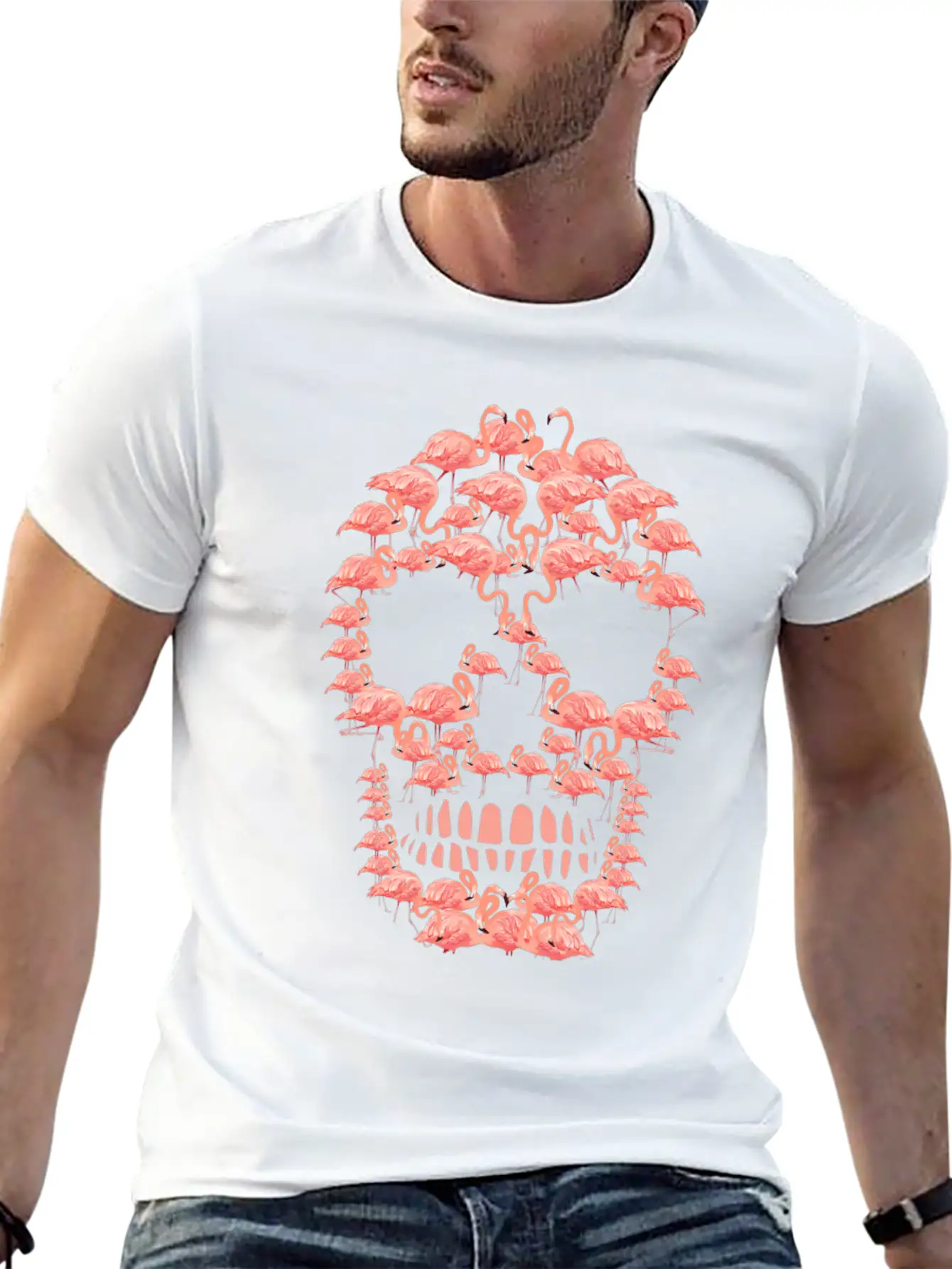 Flamingos Skull Creepy Flamingos Flock Of Birds Unisex Casual T-Shirt – Clean Design For Daily Comfort
