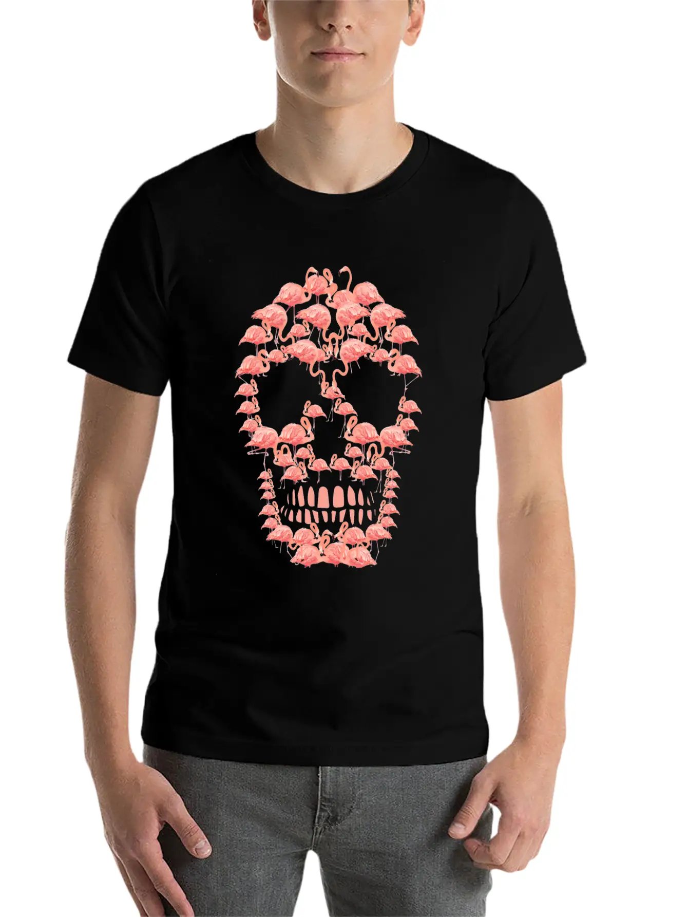 Flamingos Skull Creepy Flamingos Flock Of Birds Unisex Casual T-Shirt – Clean Design For Daily Comfort